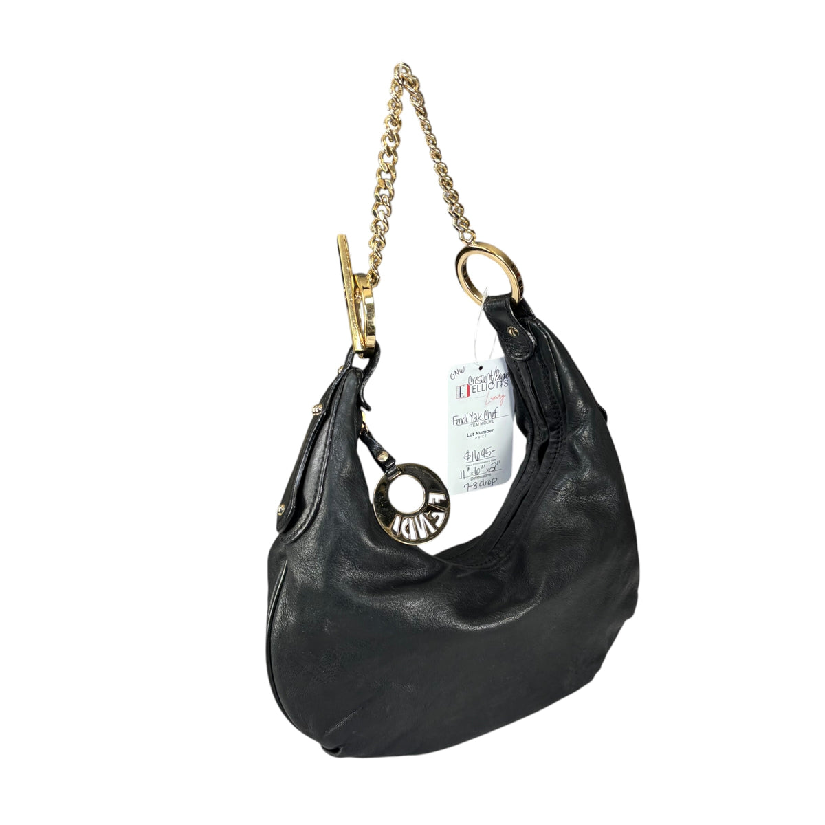 Fendi Mini Chef GHW Crescent Black Leather Chain Shoulder Purse