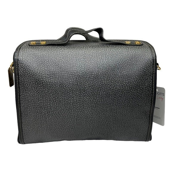 Borbonese Black Leather PVC Crossbody Business Crossbody Medium Bag Tote Purse
