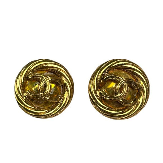 Chanel CC 24K Gold Plated Classique Woven Design Round Clip-On Earring Set