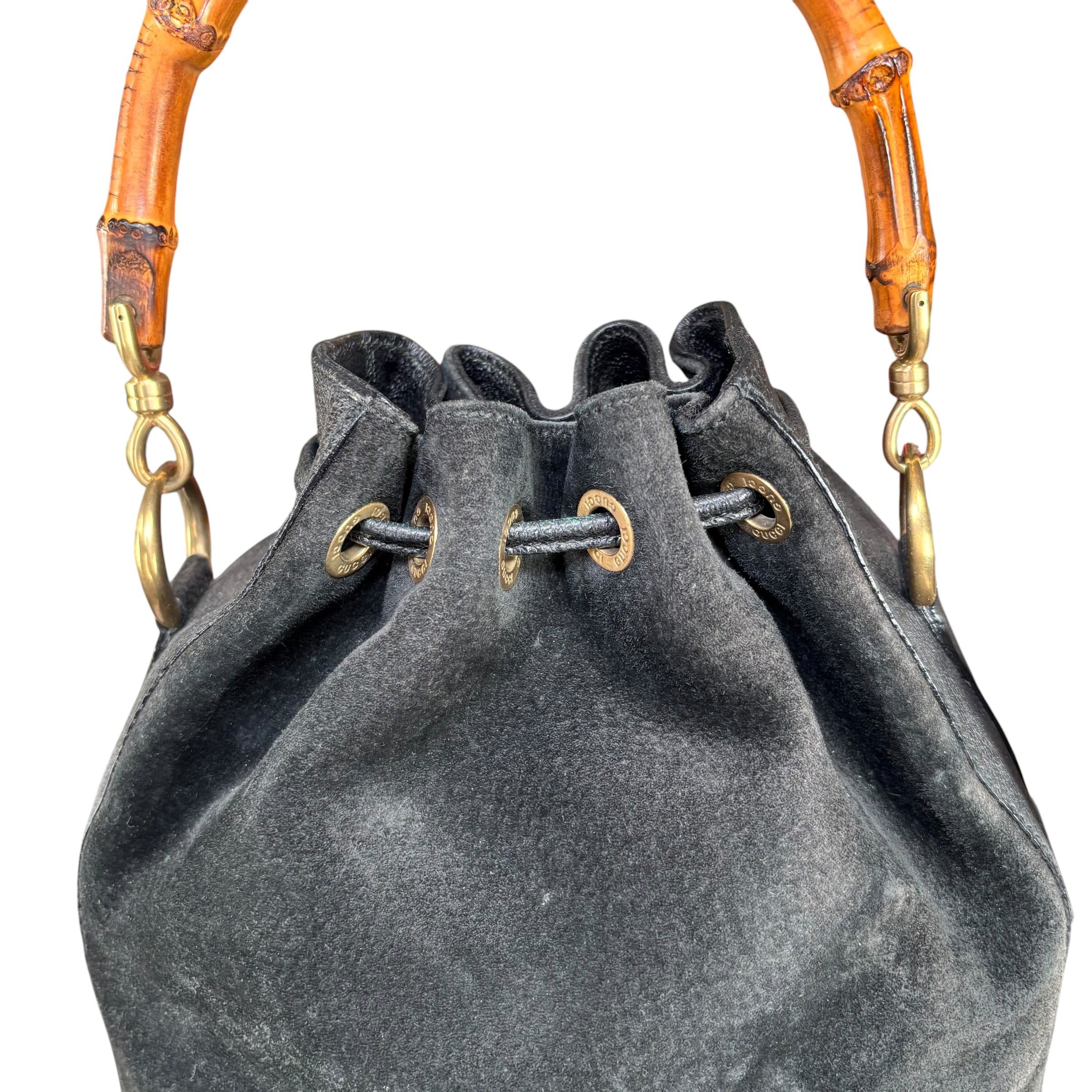 Gucci Bamboo Black Leather Suede Bucket Shoulder Bag – Elliott's
