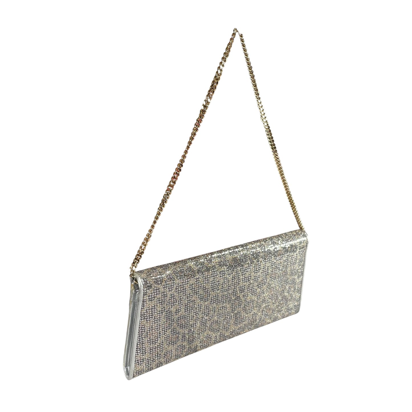 Jimmy Choo Margot Metallic Glitter Silver Leather GHW Chain Clutch