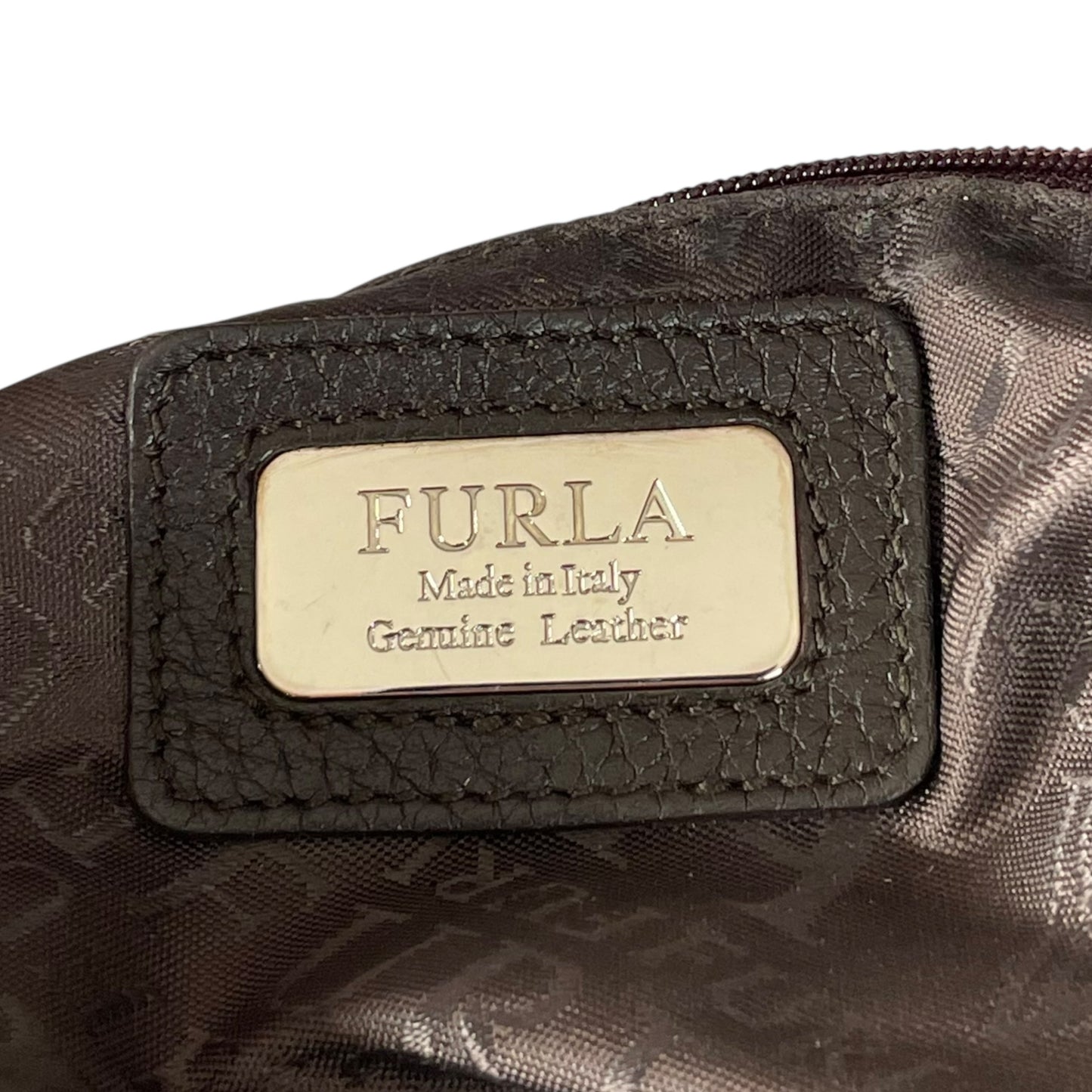 Furla Brown Pebbled Leather Hobo Bag SHW Double Sided Eyelet Deep D Shoulder Bag