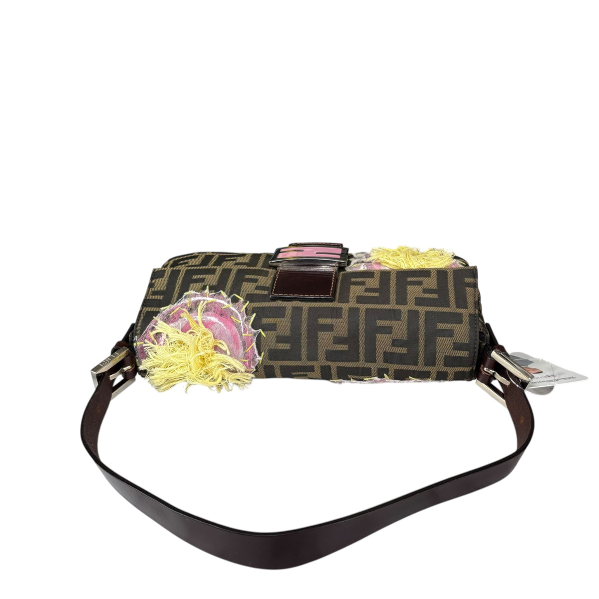 Fendi Y2K Baguette Classic Zucca Floral 3D Appliqué Purse