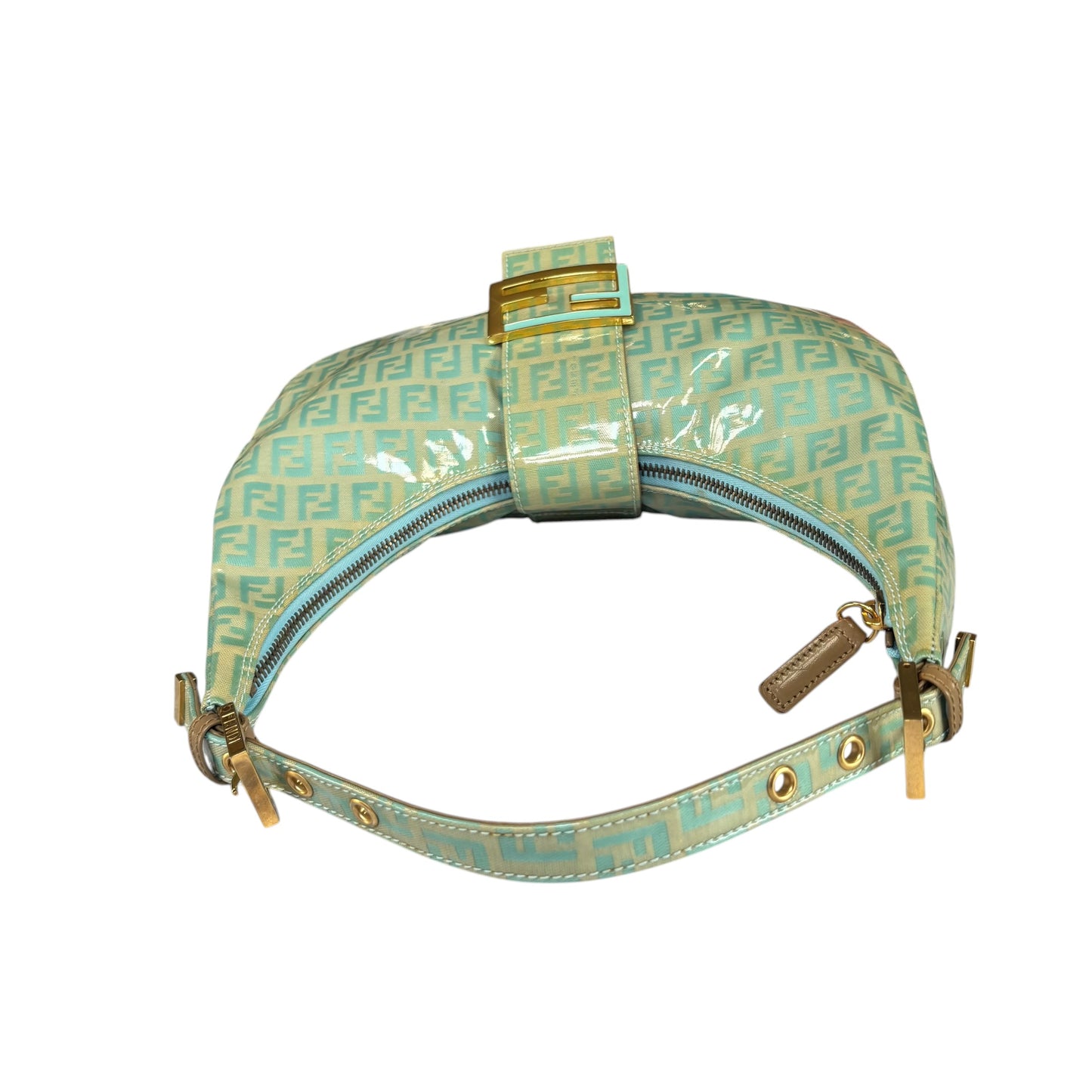 Fendi Y2K Baguette Crescent Mint Green Zucchino Coated Canvas Leather Purse