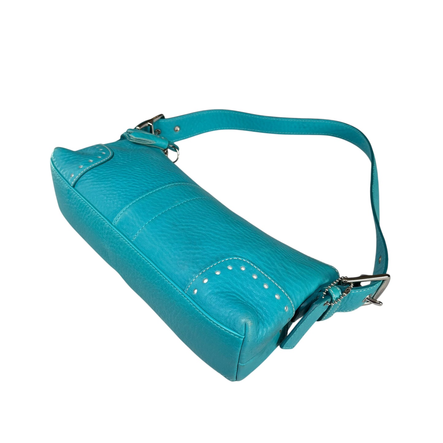 Coach Hamilton Baguette Turquoise Perforated Leather SHW Shoulder Purse