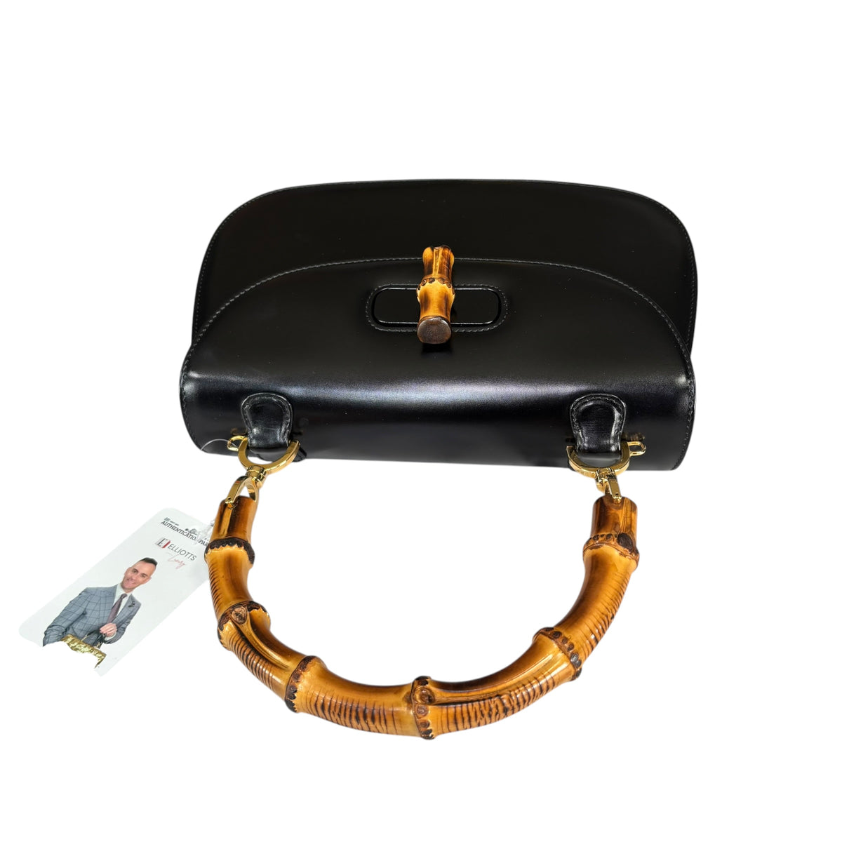 Gucci 1947 Bamboo Black Box Leather Turn-Lock Purse