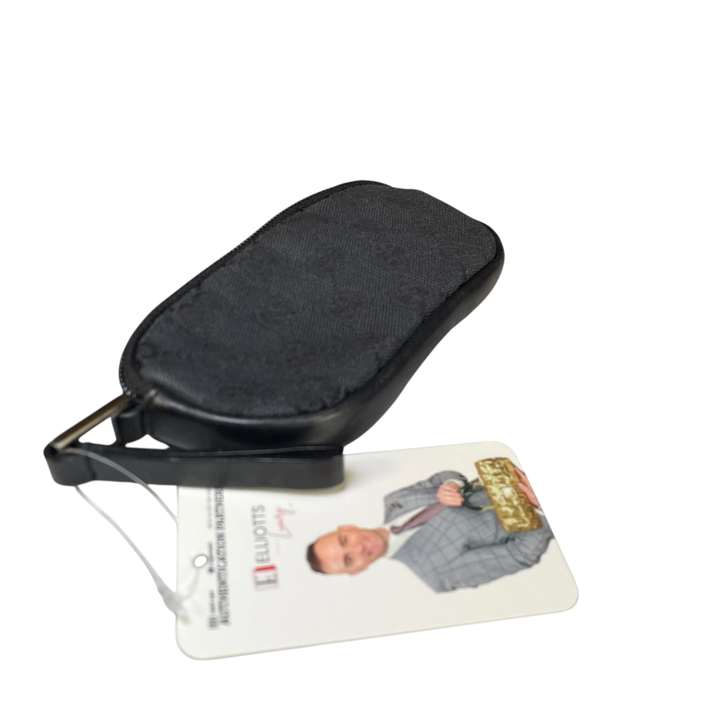 Gucci GG Black Canvas Leather Coin Card Wristlet Slim Zip Pouch