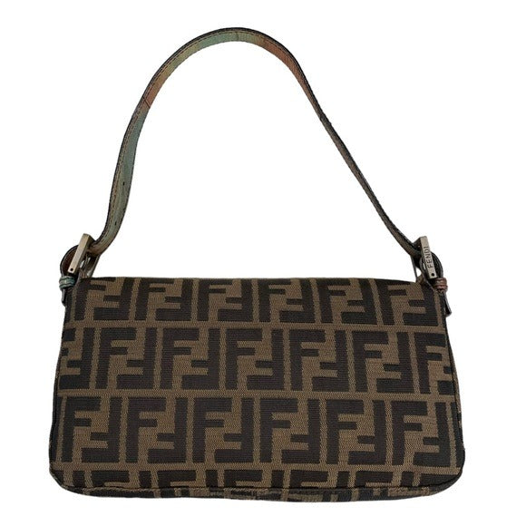 Fendi Zucca Canvas Cheetah Calf Hair Leather Lizard Skin Baguette Shoulder Purse