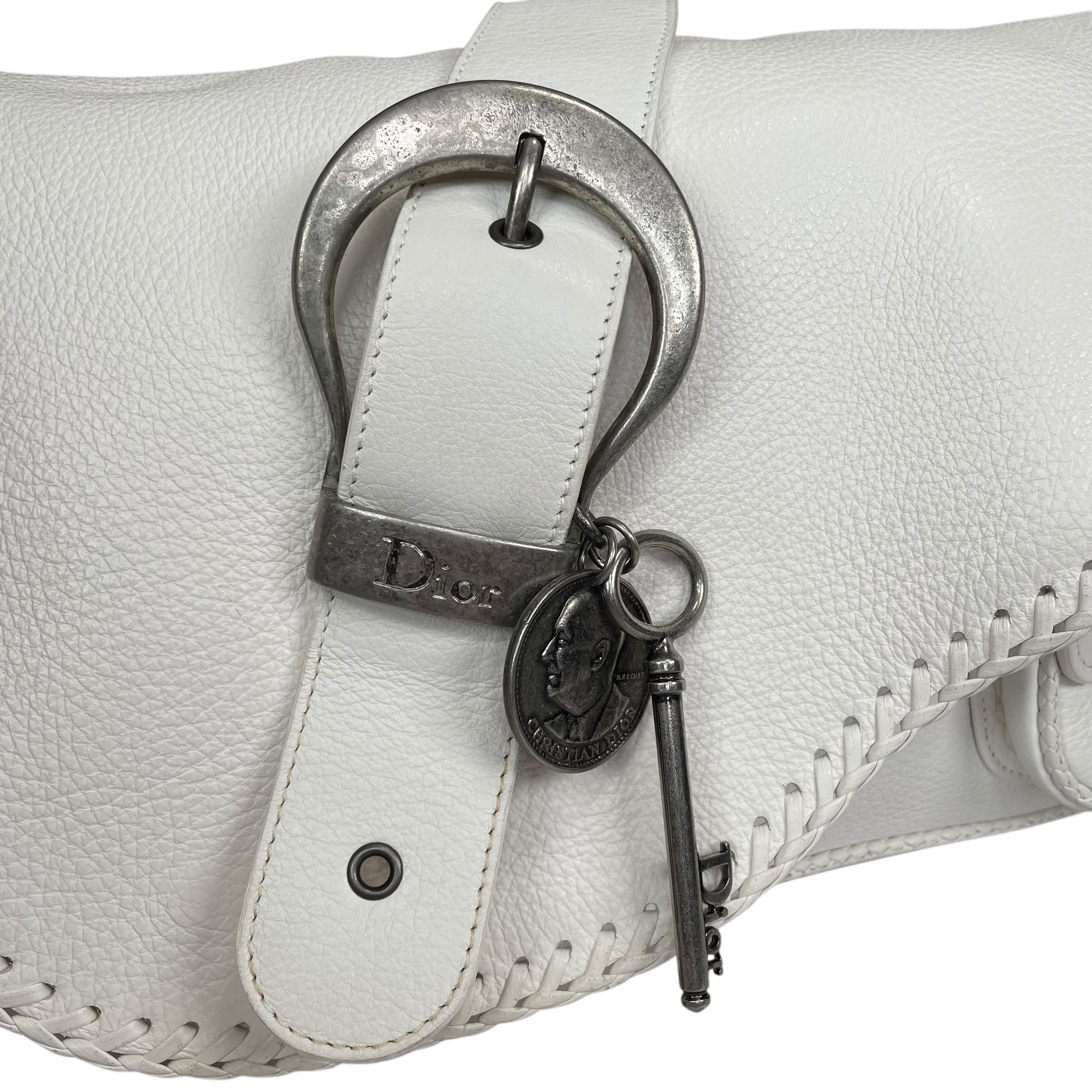 Christian Dior Gaucho White Leather Whip Stitch Single Saddle