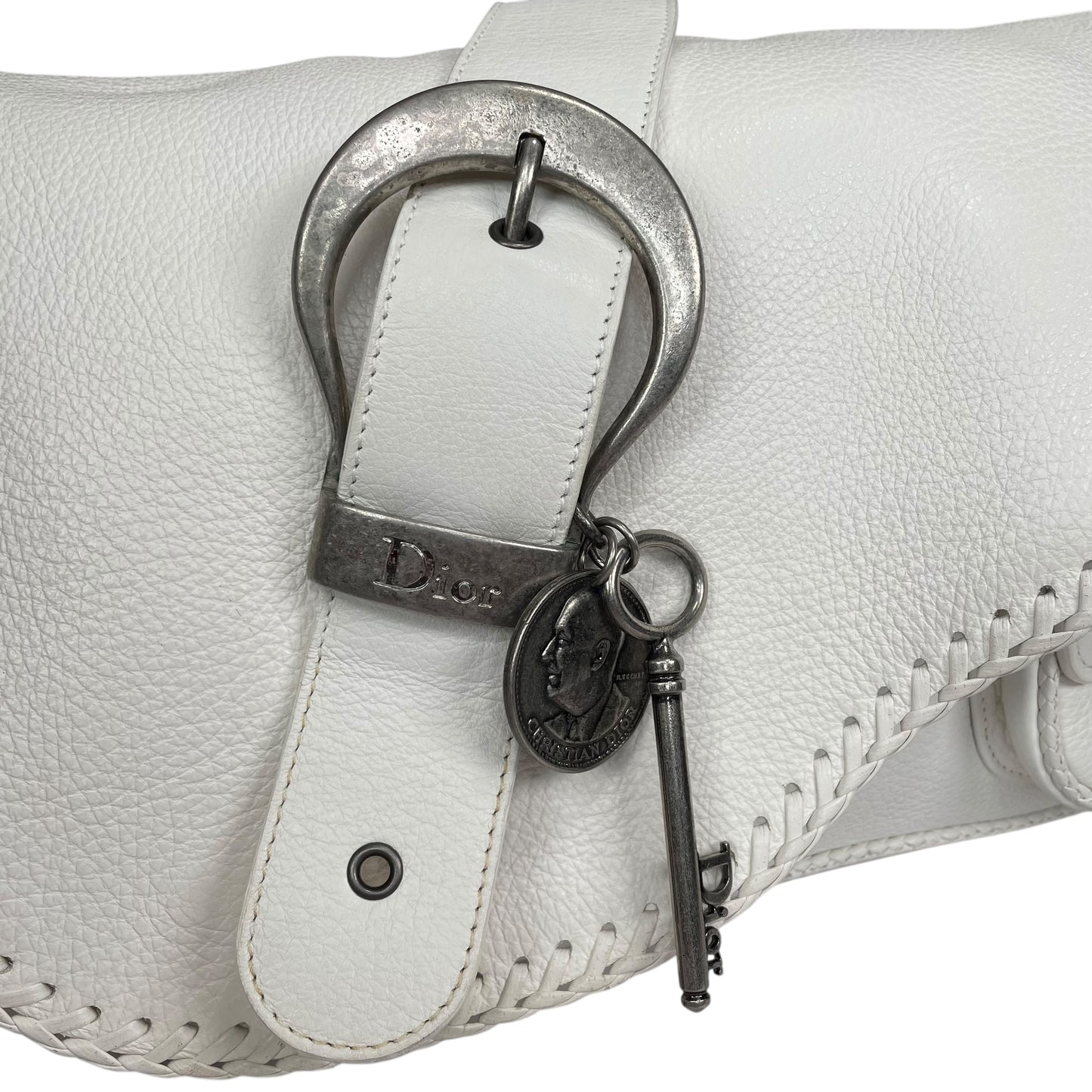 Christian Dior White Gaucho Large Y2K Top Handle Single Flap Shoulder Purse