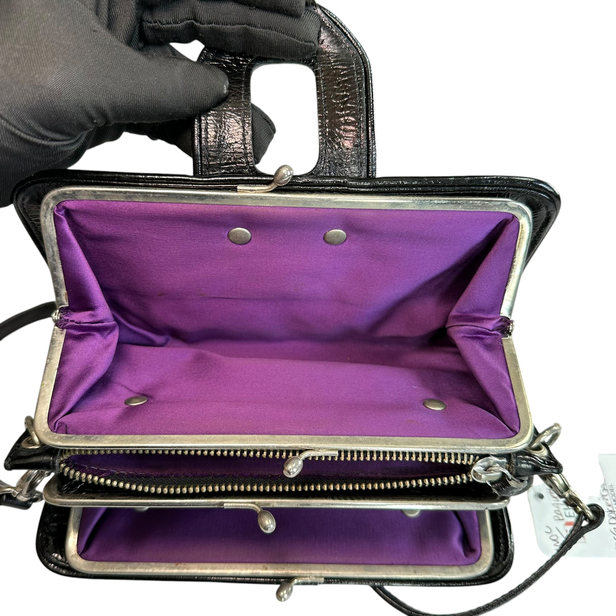 D & G Dolce Gabbana Mini Black Patent Baguette SHW Purse