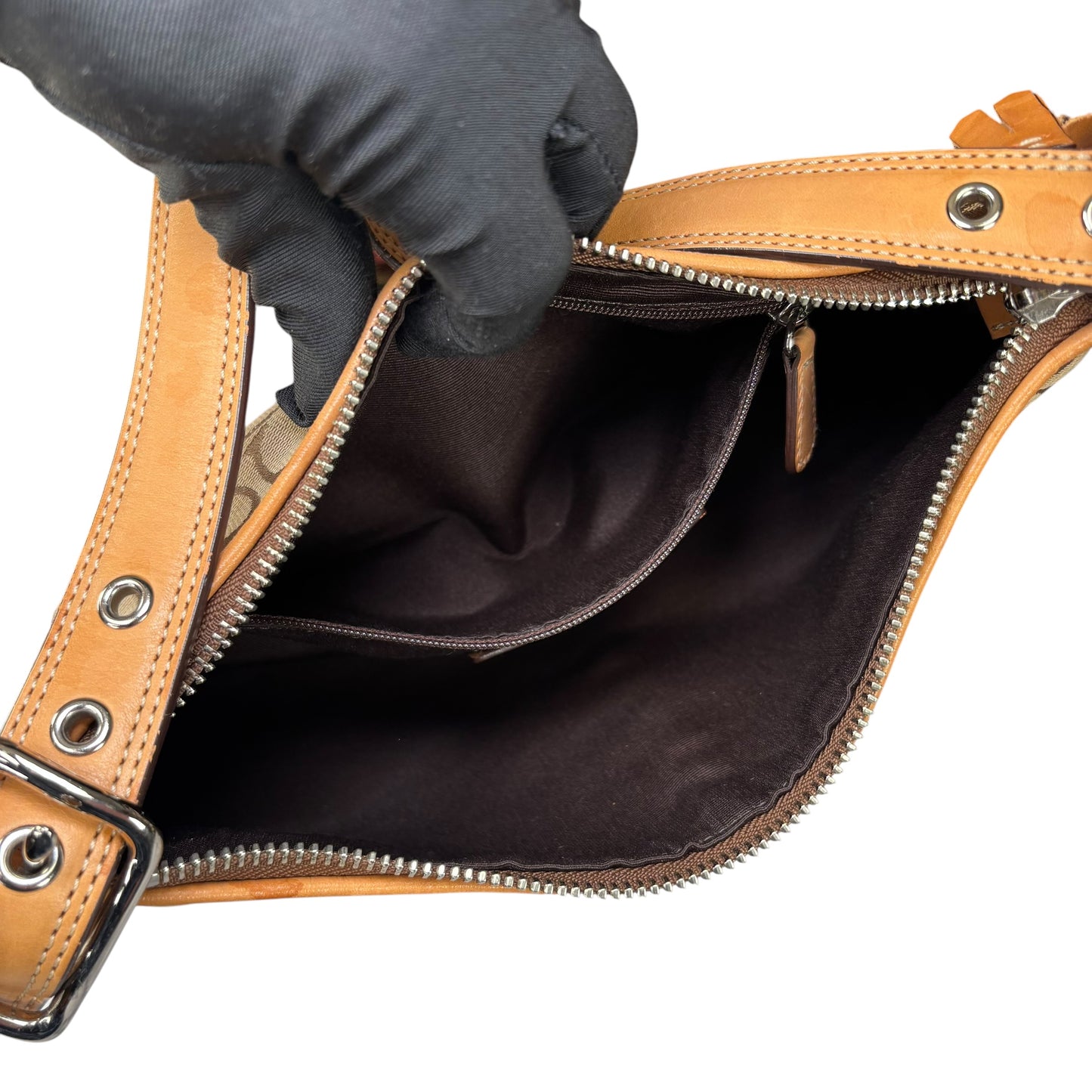 Coach Y2K Demi Tan Canvas Baguette Shoulder Purse