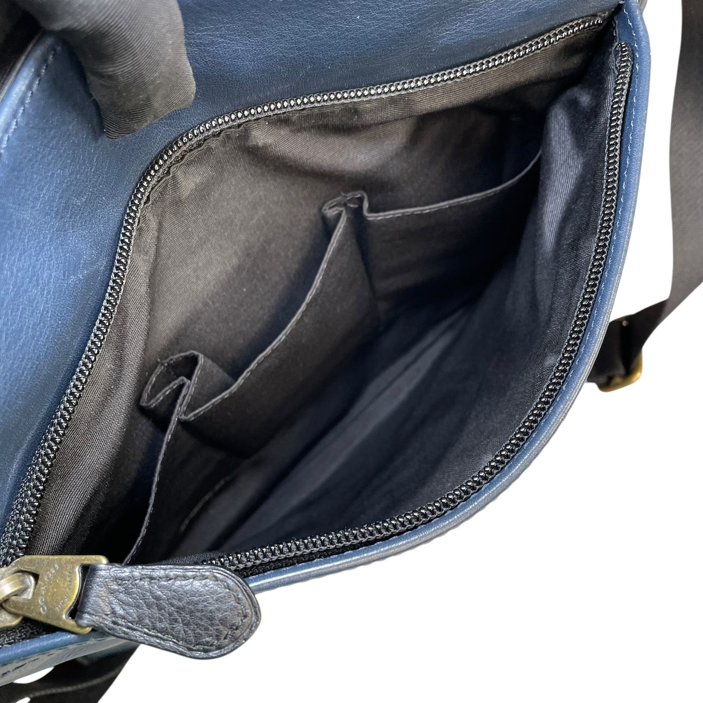 Coach Heritage Map Bombe Leather Messenger Bag Navy Black Crossbody Work Bag