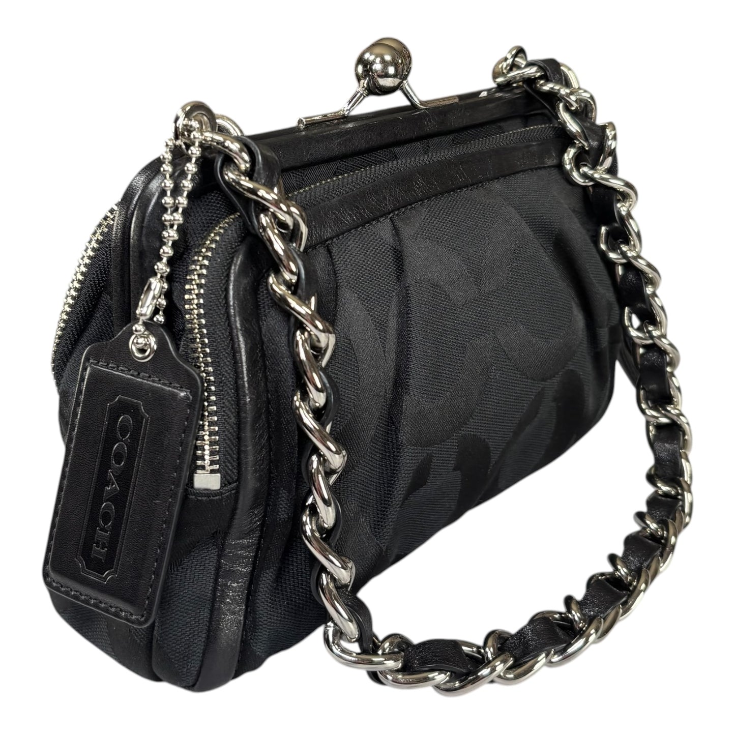 Coach Y2K Opti C Canvas Leather Kiss-Lock Black SHW Chain Shoulder Purse (Copy)