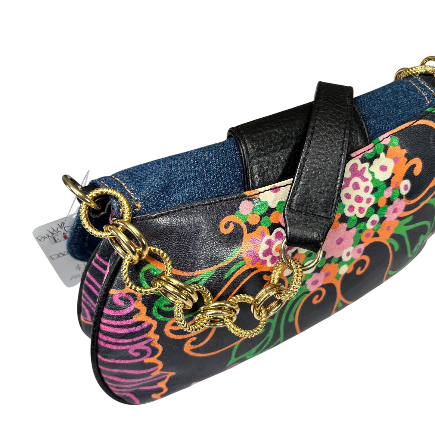 Dolce & Gabbana D & G Y2K Denim Buckle Baguette Floral Limited Leather Chain Purse