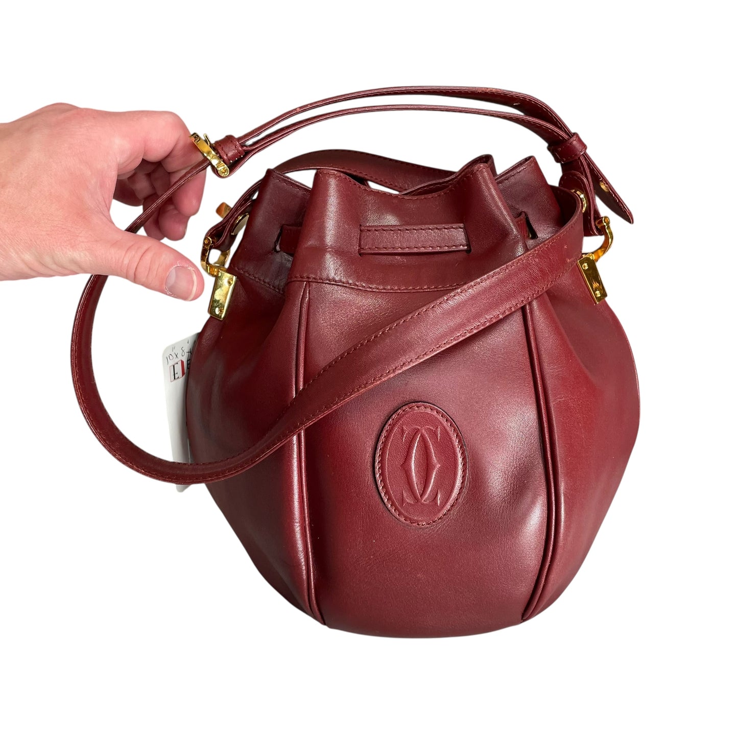 Cartier Burgundy Leather Medium Bucket Drawstring Crossbody Adjustable Purse