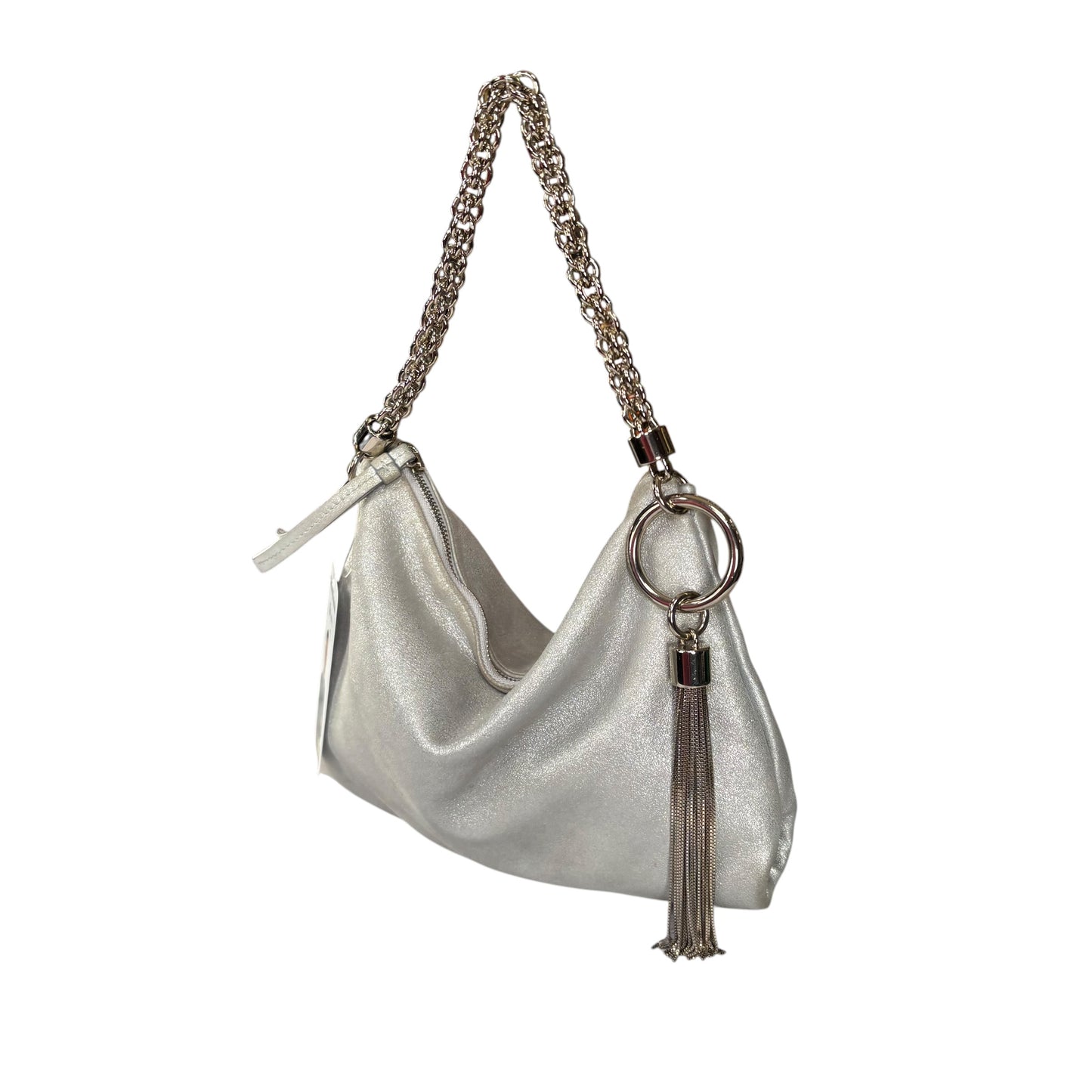 Jimmy Choo Mini Callie Silver Metallic Sueded Leather Purse