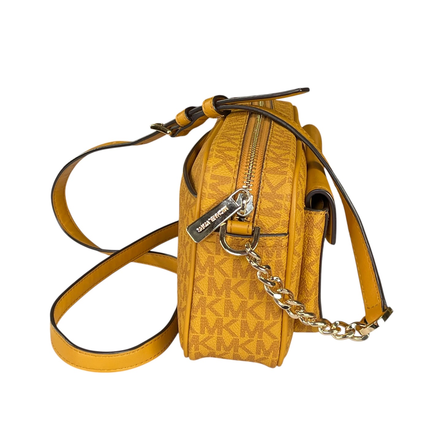 Micheal Kors Mustard GHW Jet Set Leather Canvas Crossbody