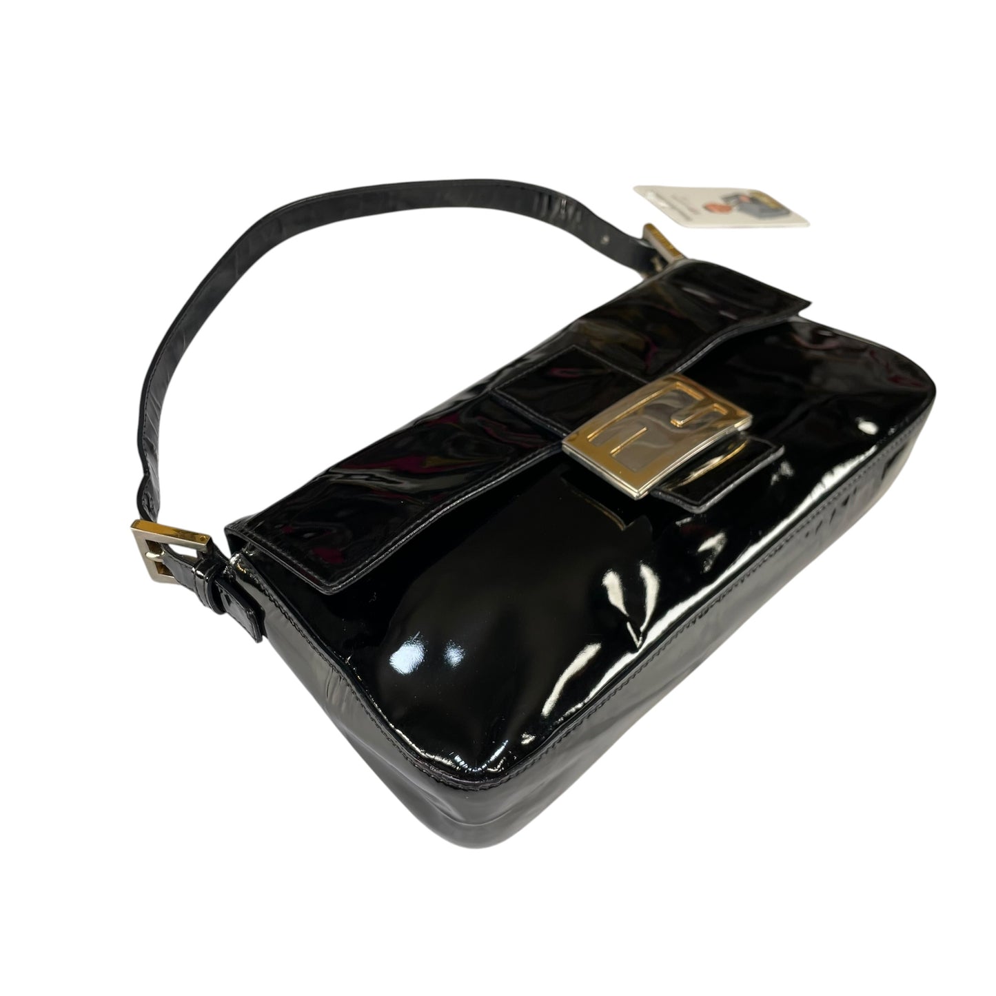 Fendi Baguette Black Patent Leather Two Tone HW Shoulder Purse