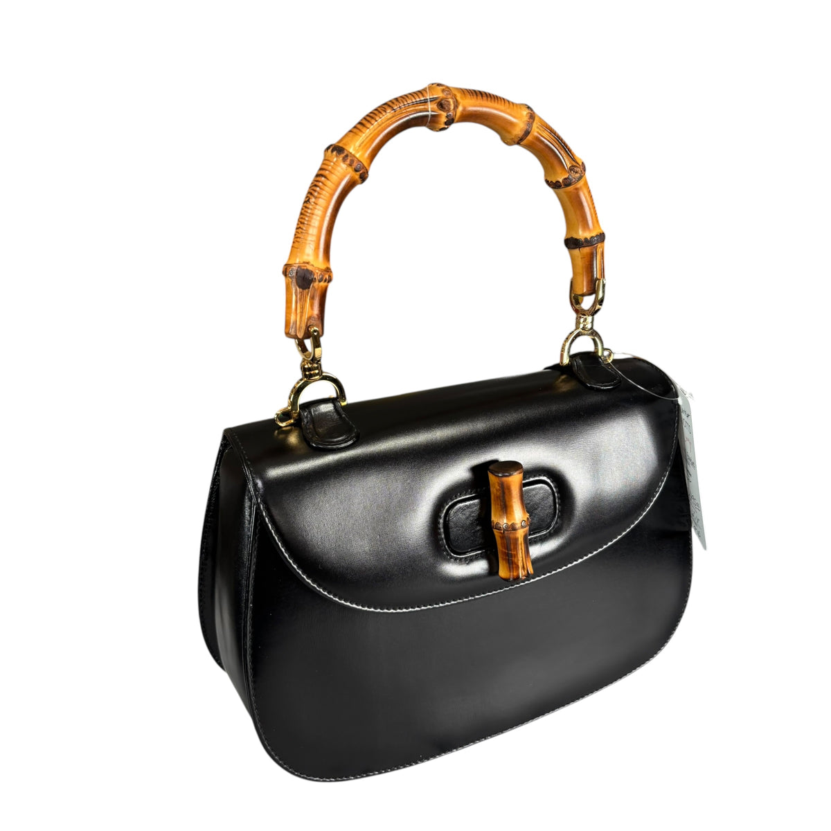 Gucci 1947 Bamboo Black Box Leather Turn-Lock Purse