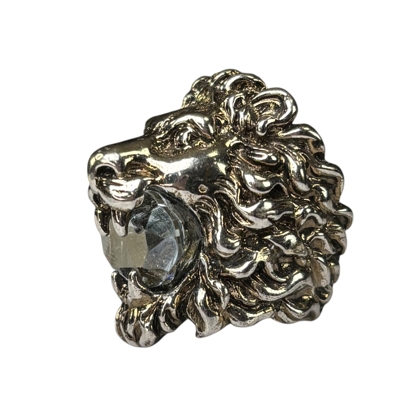 Gucci Lion Head Blue Crystal Silver Tone Pinky Ring Sz 5.5