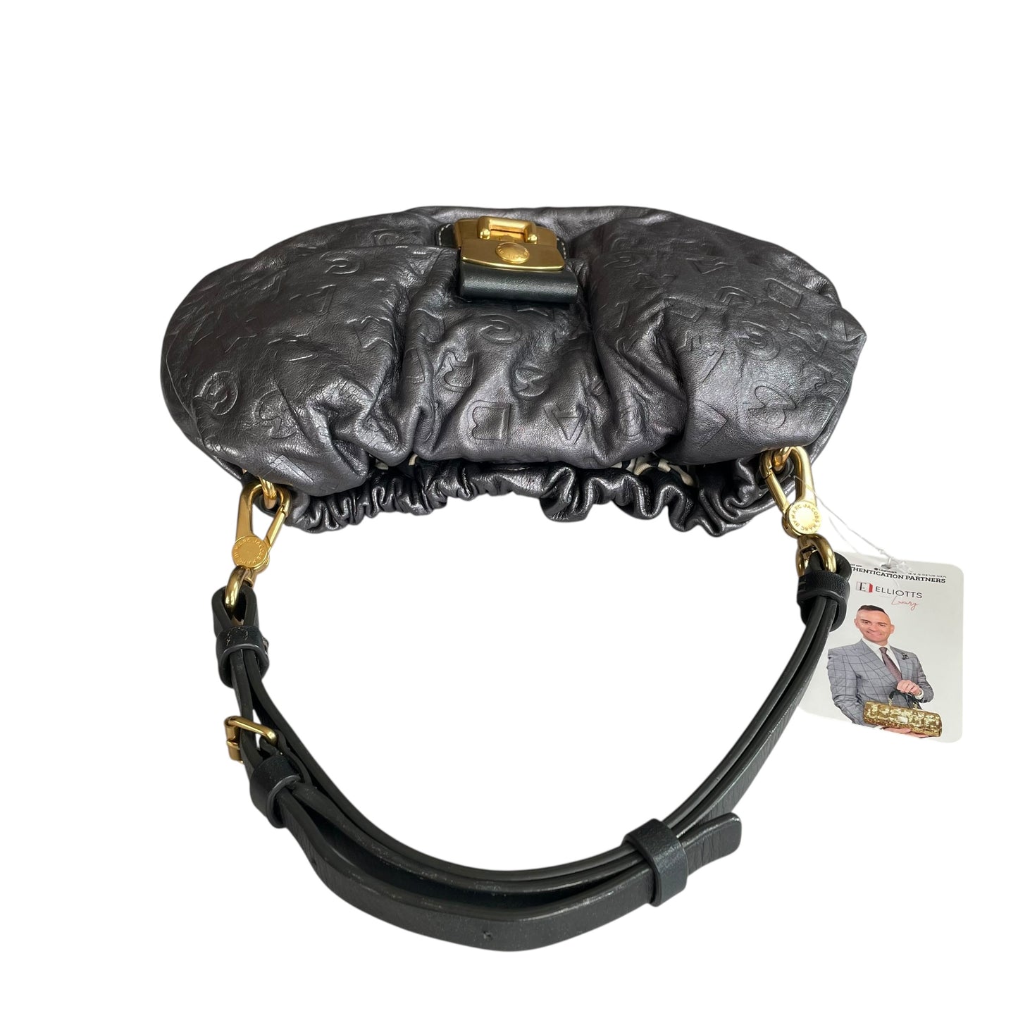 Marc Jacobs Linda Metallic Grey GHW Mono Leather Cinched Shoulder Purse