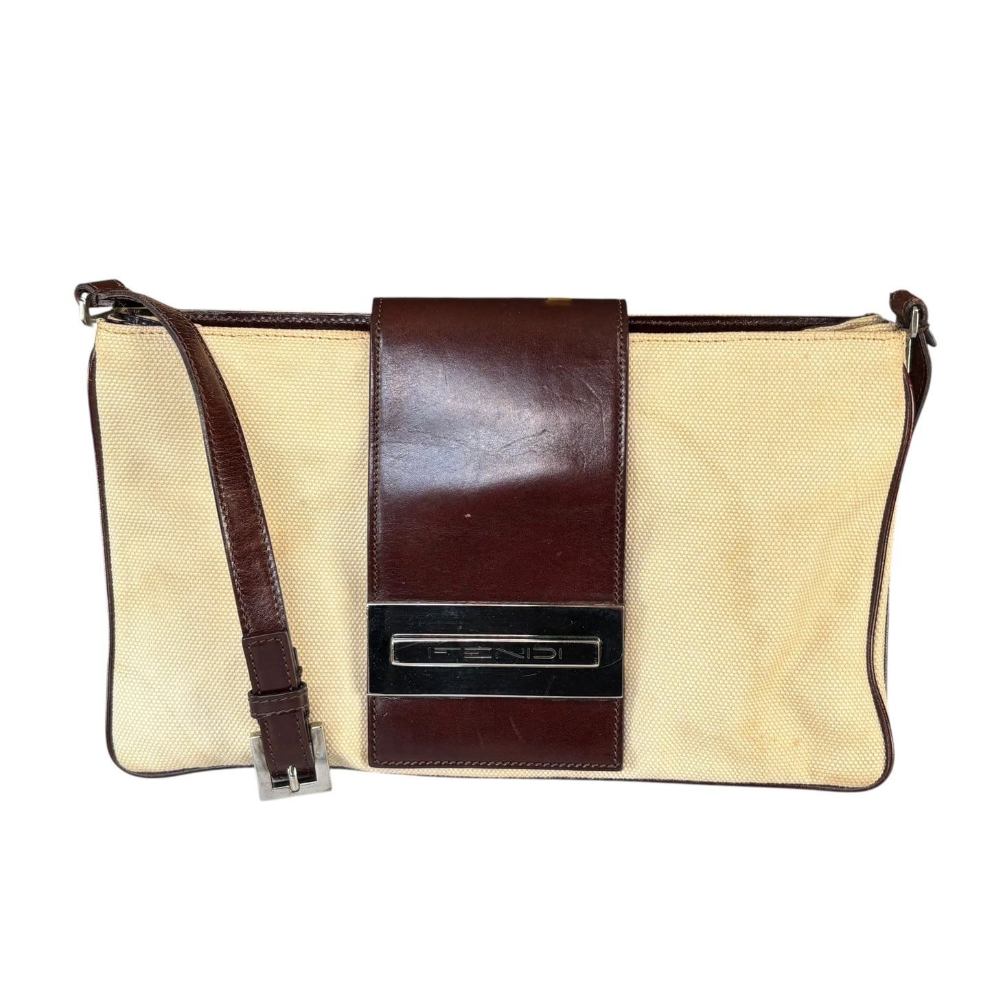 Fendi Y2K XL Baguette Eru Canvas Two-Tone Slim Leather Purse