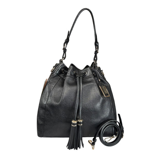 Coach Pinnacle Black Leather GHW Drawstring Bucket 2-Way Crossbody Purse