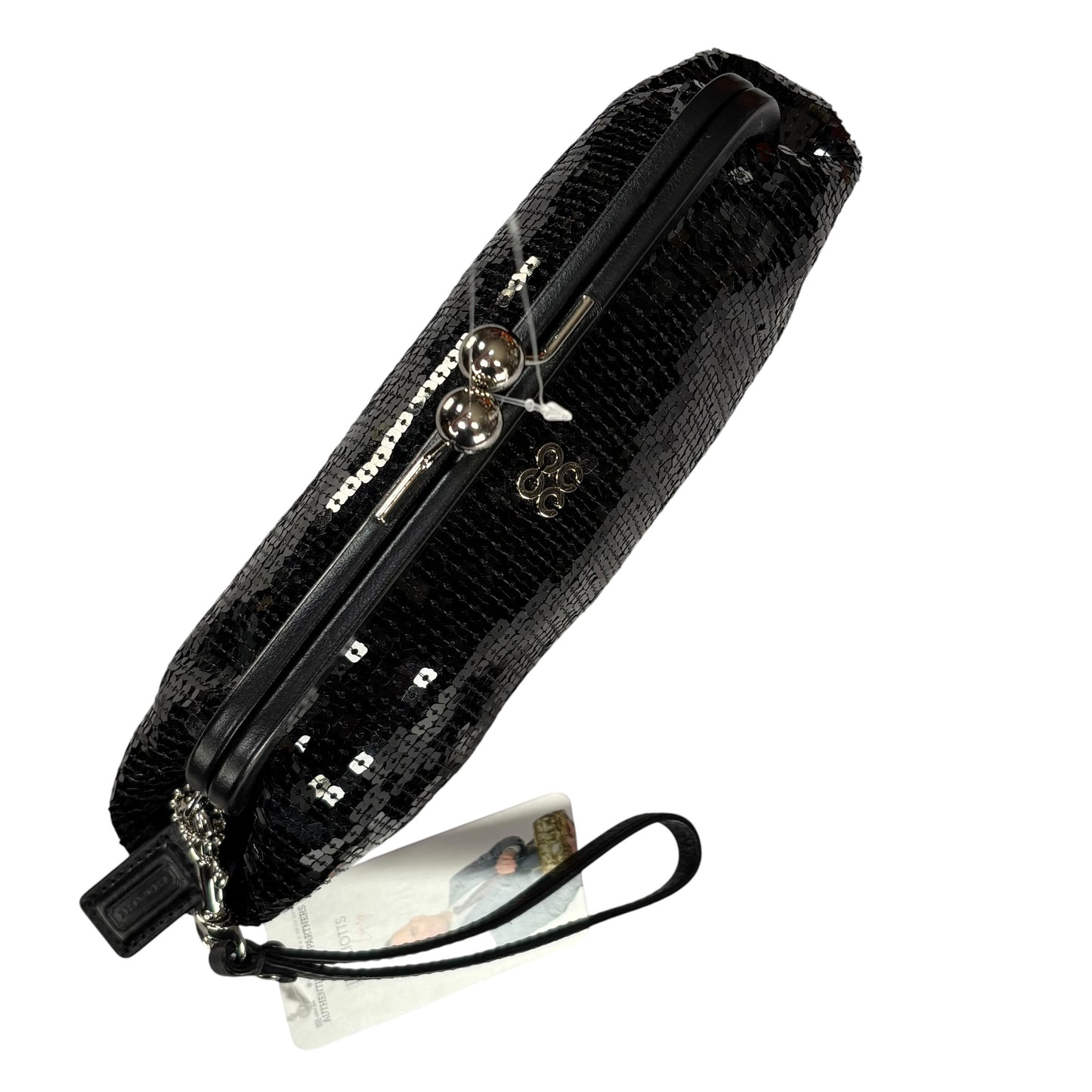 Coach Opti C Aubrey Sequin Black Leather  Kiss-Lock Closure Clutch