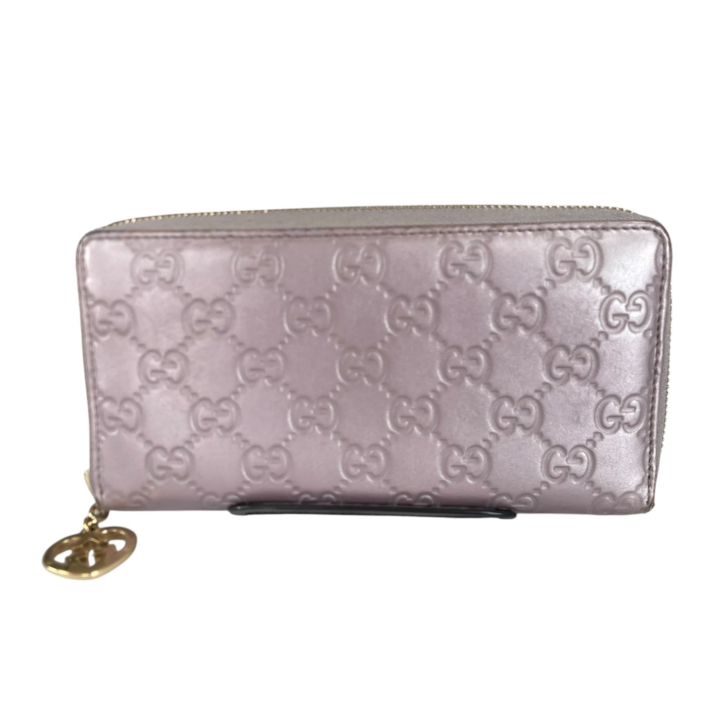 Gucci Guccissima GHW Metallic Lilac Zip Around Wallet GG Embossed Leather