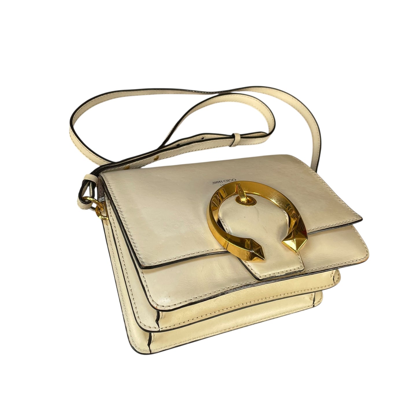 Jimmy Choo Madeline Crossbody Bag Ivory Leather GHW Buckle Flap 2-Way