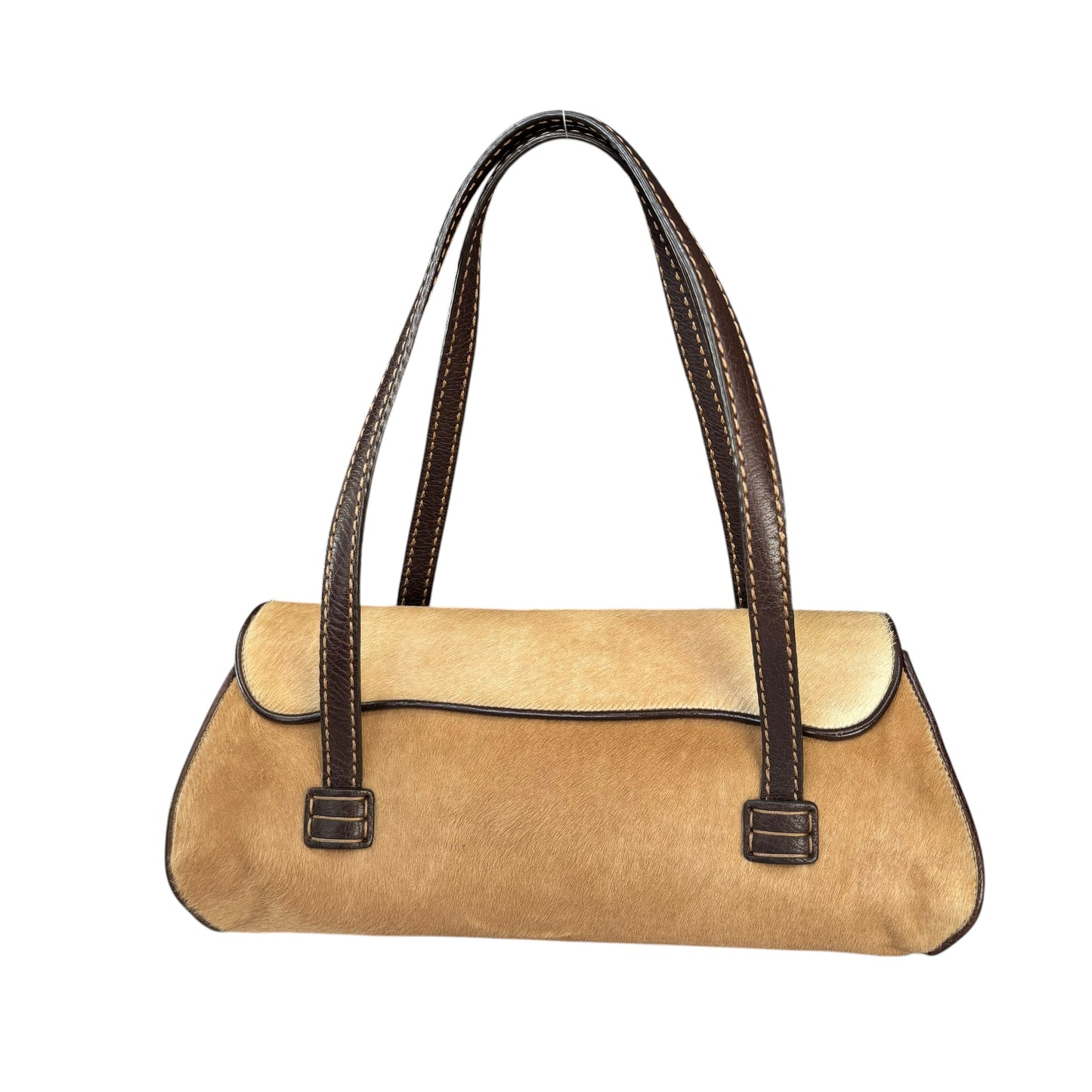 Tod’s Fawn Hair Calf Pony Brown Leather Baguette Shoulder Purse