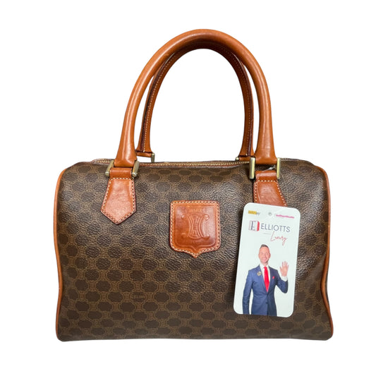 Celine Honeycomb Coated Canvas Leather GHW Brown Boston Speedy Purse