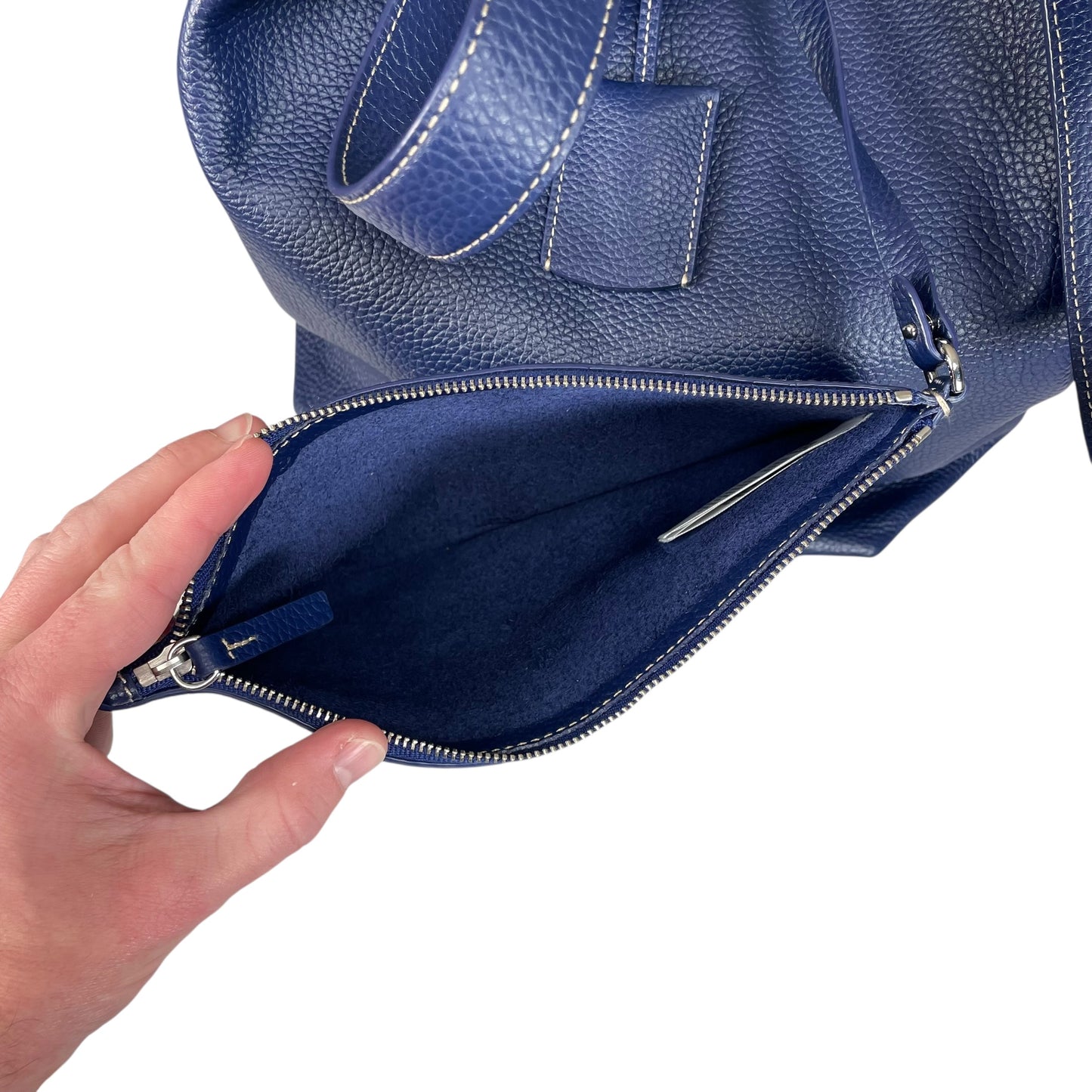 Ralph Lauren Polo Play Blue / Red Pebbled Leather Large Hobo Shopper Tote