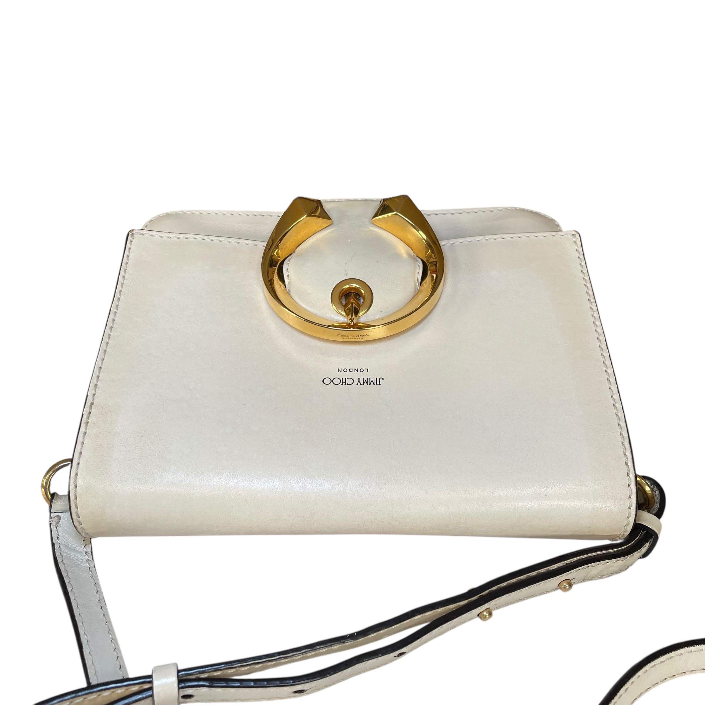 Jimmy Choo Madeline Crossbody Bag Ivory Leather GHW Buckle Flap 2