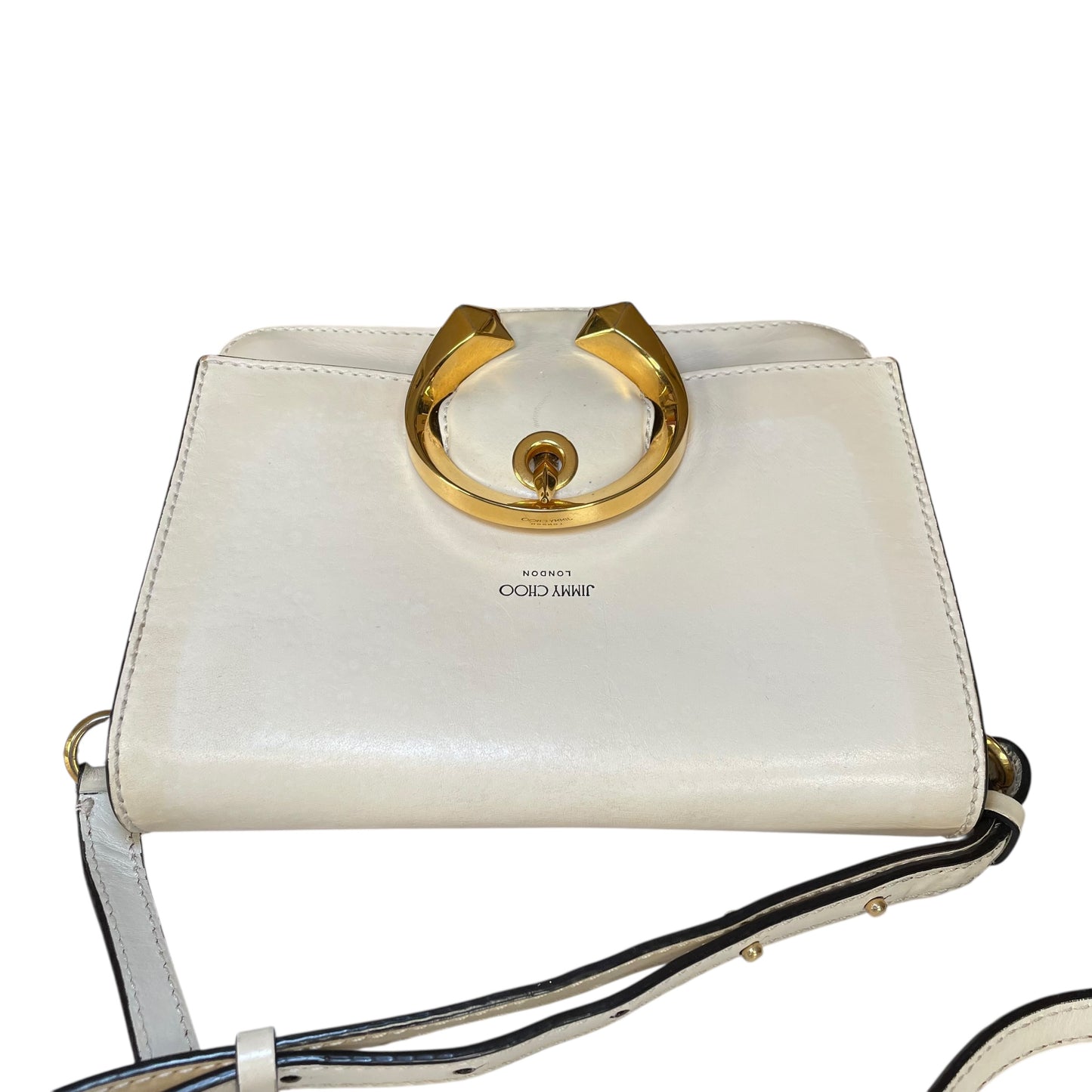 Jimmy Choo Madeline Crossbody Bag Ivory Leather GHW Buckle Flap 2-Way