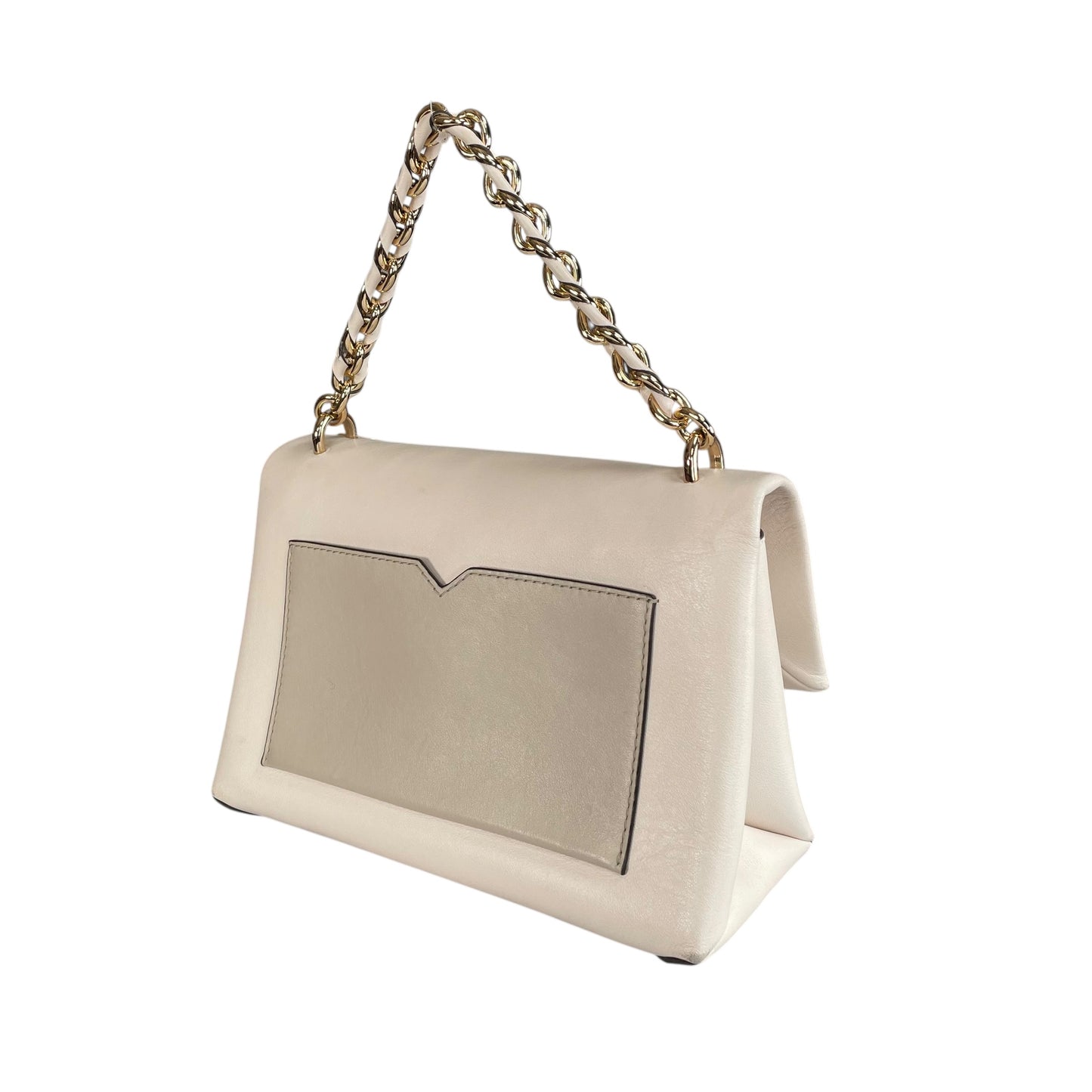Michael Kors Cece Flap Chain Bag Cream Leather GHW 2-Way Top Handle