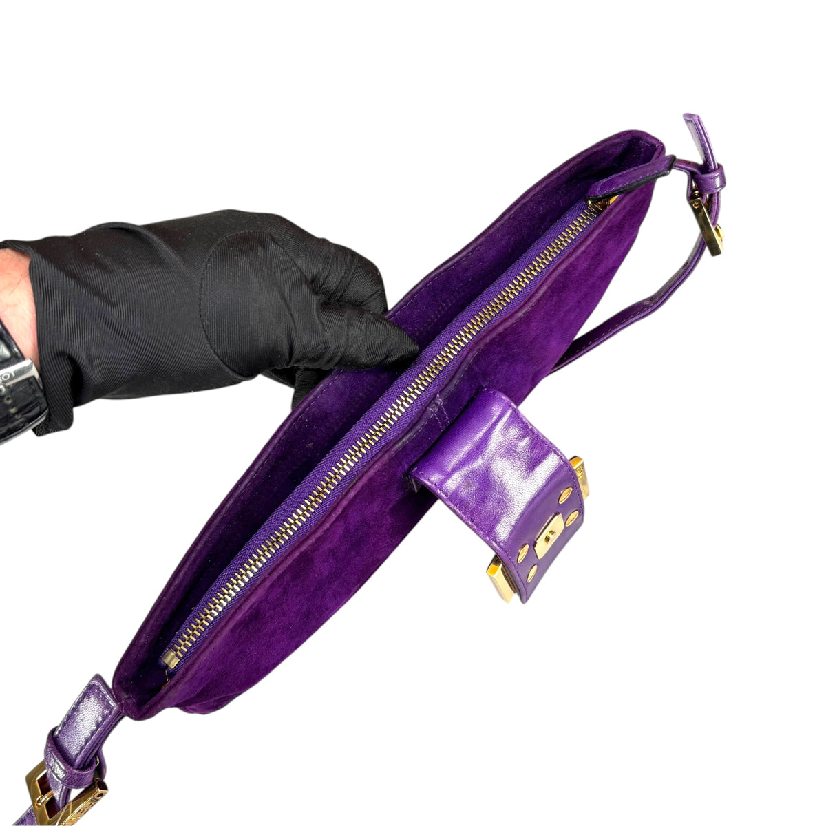 Fendi Y2K Baguette Slim Mama Purple Suede Shoulder Purse