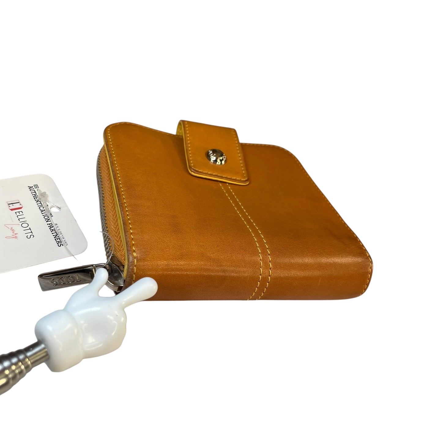 TOD’s Italian Leather Brown / Yellow SHW Snap Tab Zip Around Compact Wallet