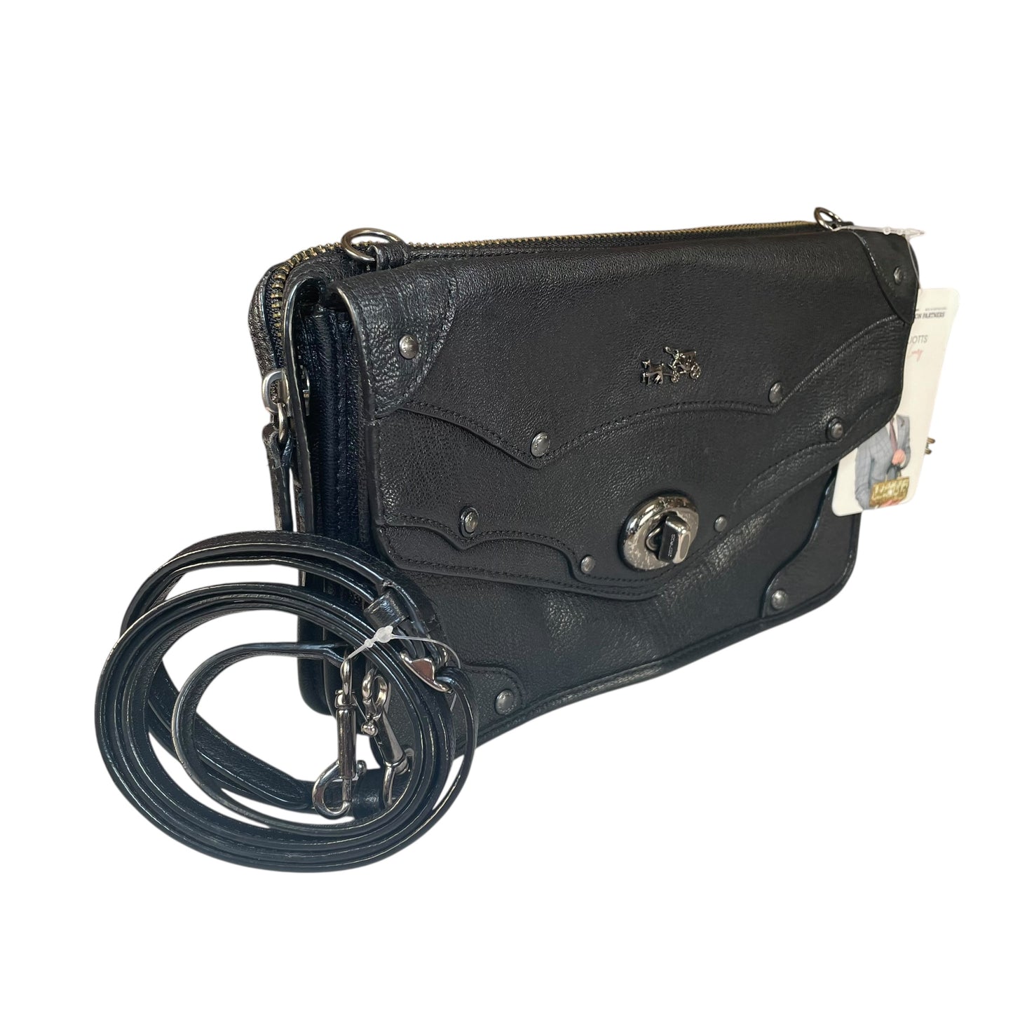 Coach Rhyder Black Leather Rugged Gunmetal HW Small Messenger Clutch Crossbody