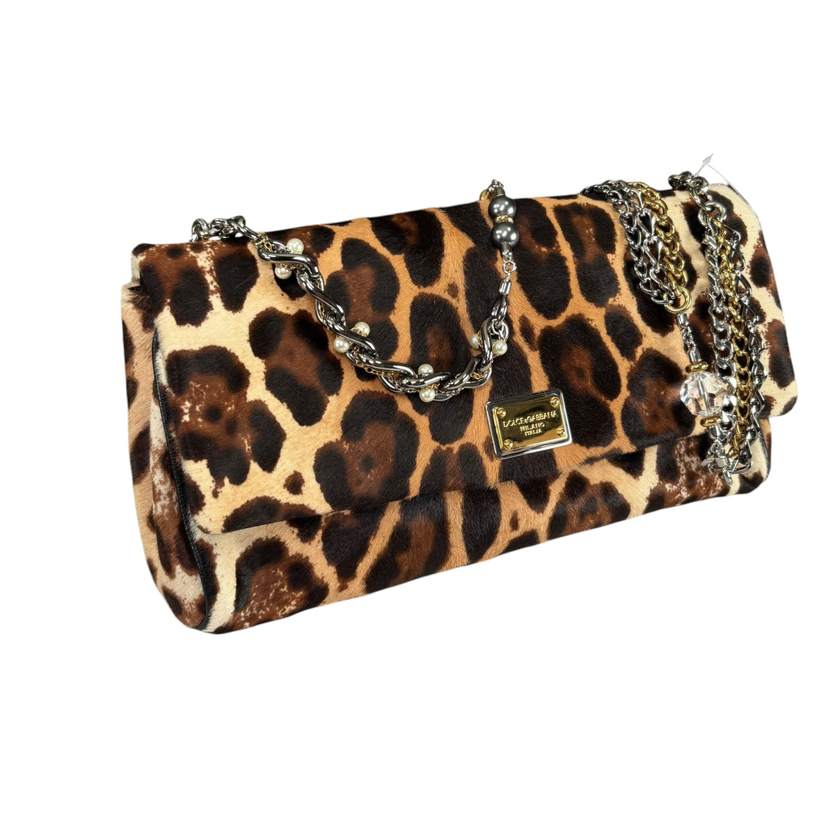 Dolce Gabbana Leopard Hair Calf Flap Chain Shoulder Purse