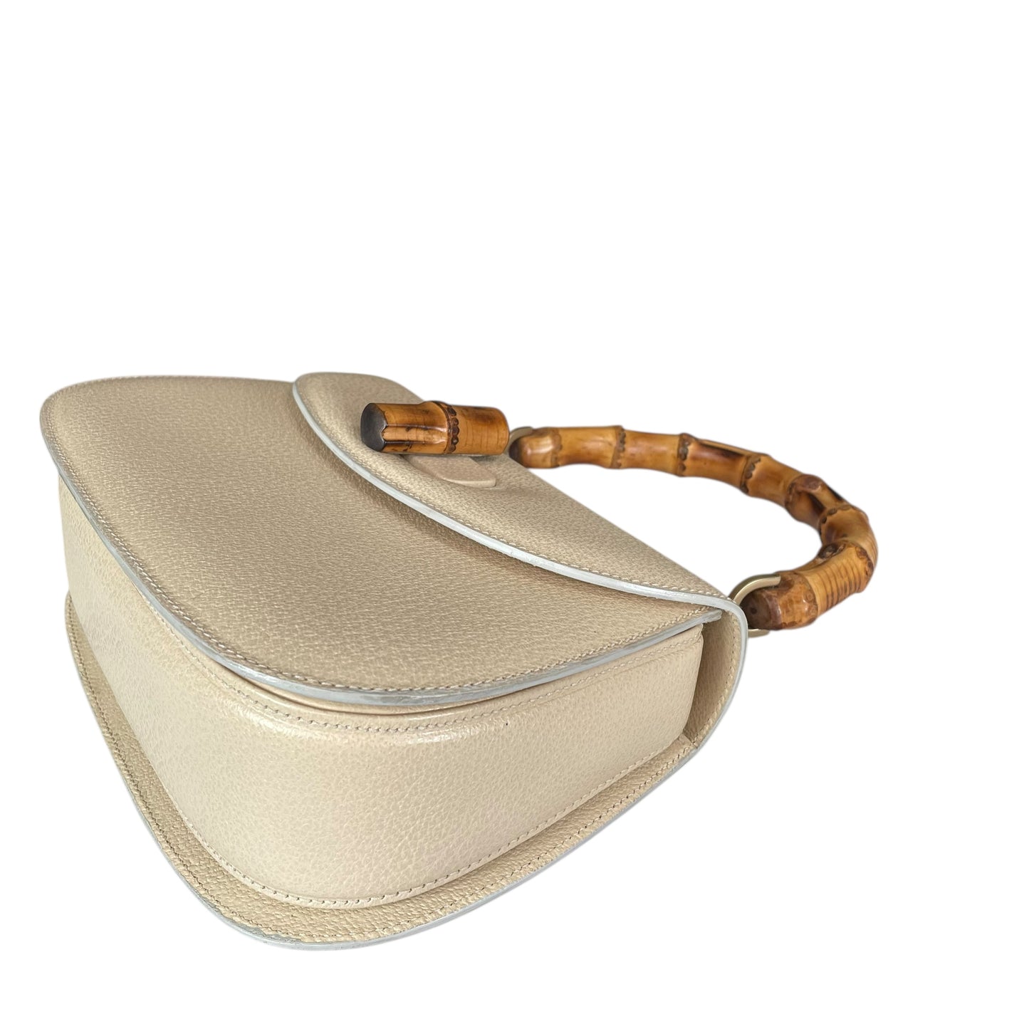 Gucci 1947 Bamboo Bone White Bamboo Turn-Lock Top Handle Flap Purse