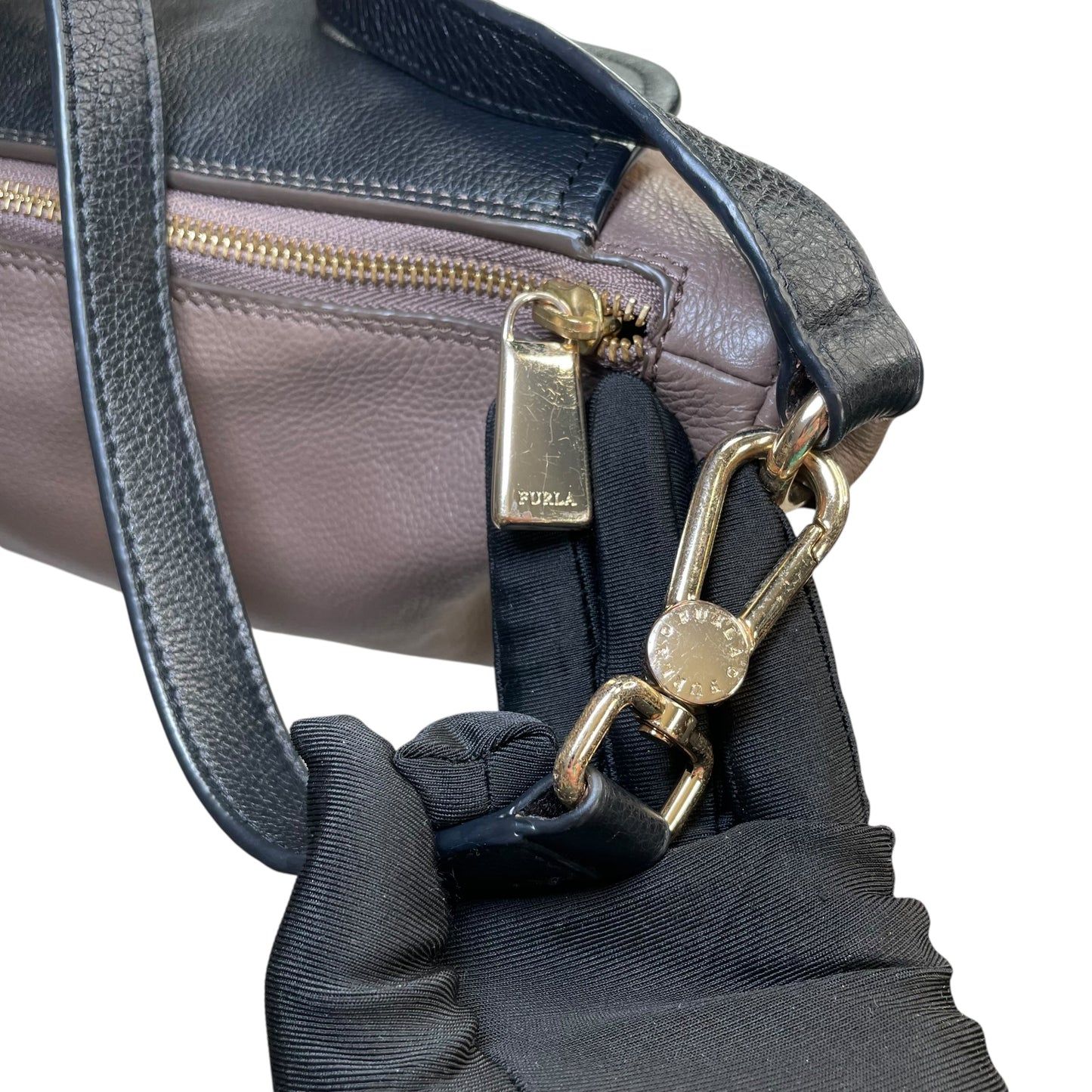 Furla Metropolis Two-Tone GHW Leather Taupe Black 2-Way Shoulder Hobo Purse