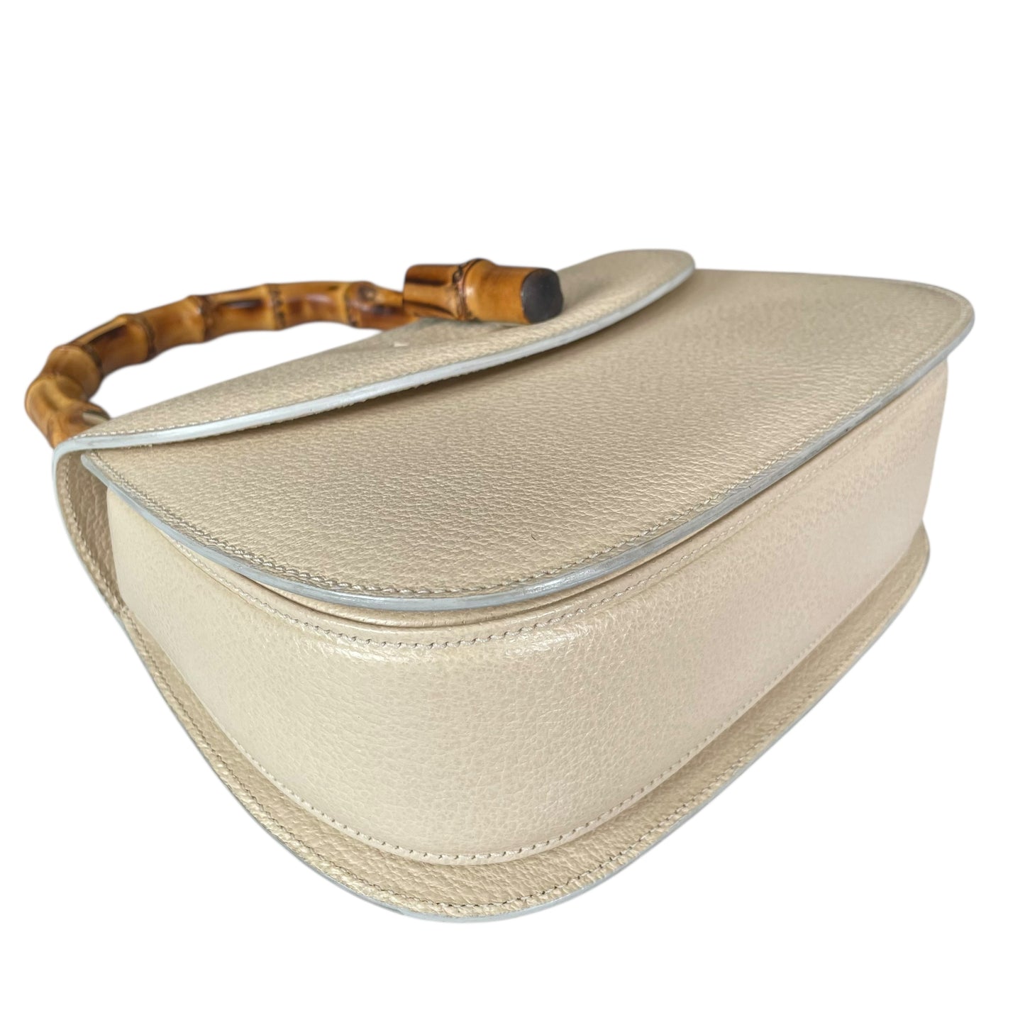 Gucci 1947 Bamboo Bone White Bamboo Turn-Lock Top Handle Flap Purse