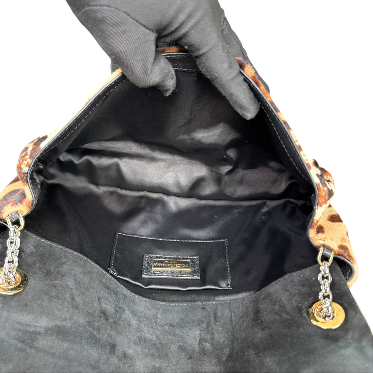 Dolce Gabbana Leopard Hair Calf Flap Chain Shoulder Purse