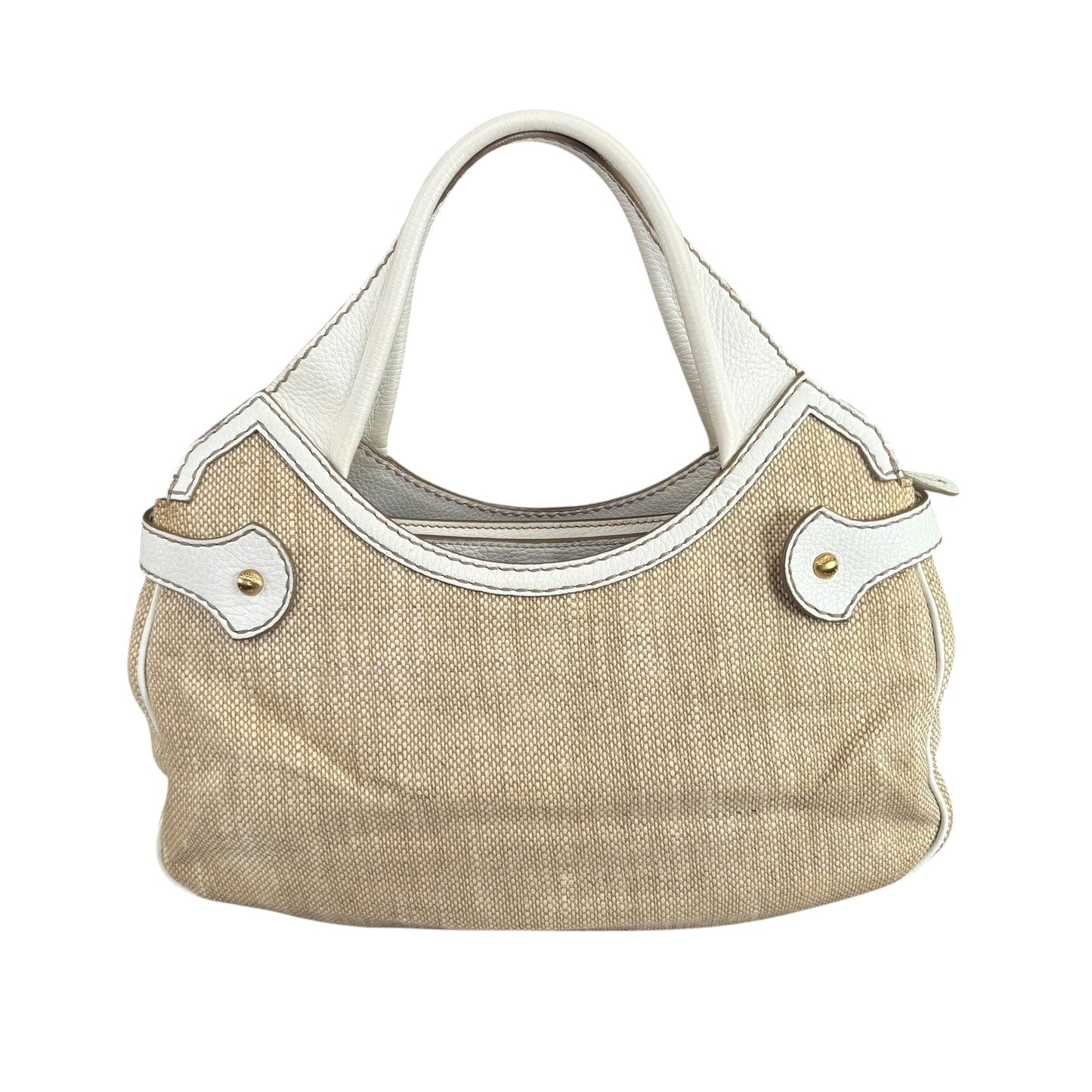 Tod’s Decoupage Canvas Chalk & Tan Leather Shoulder Purse