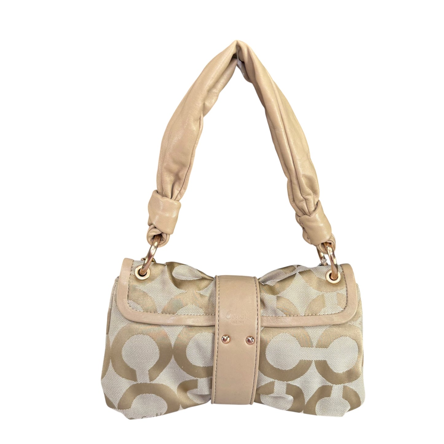 Coach Y2K Parker Beige Turn-Lock Snap Canvas Leather Shoulder Purse