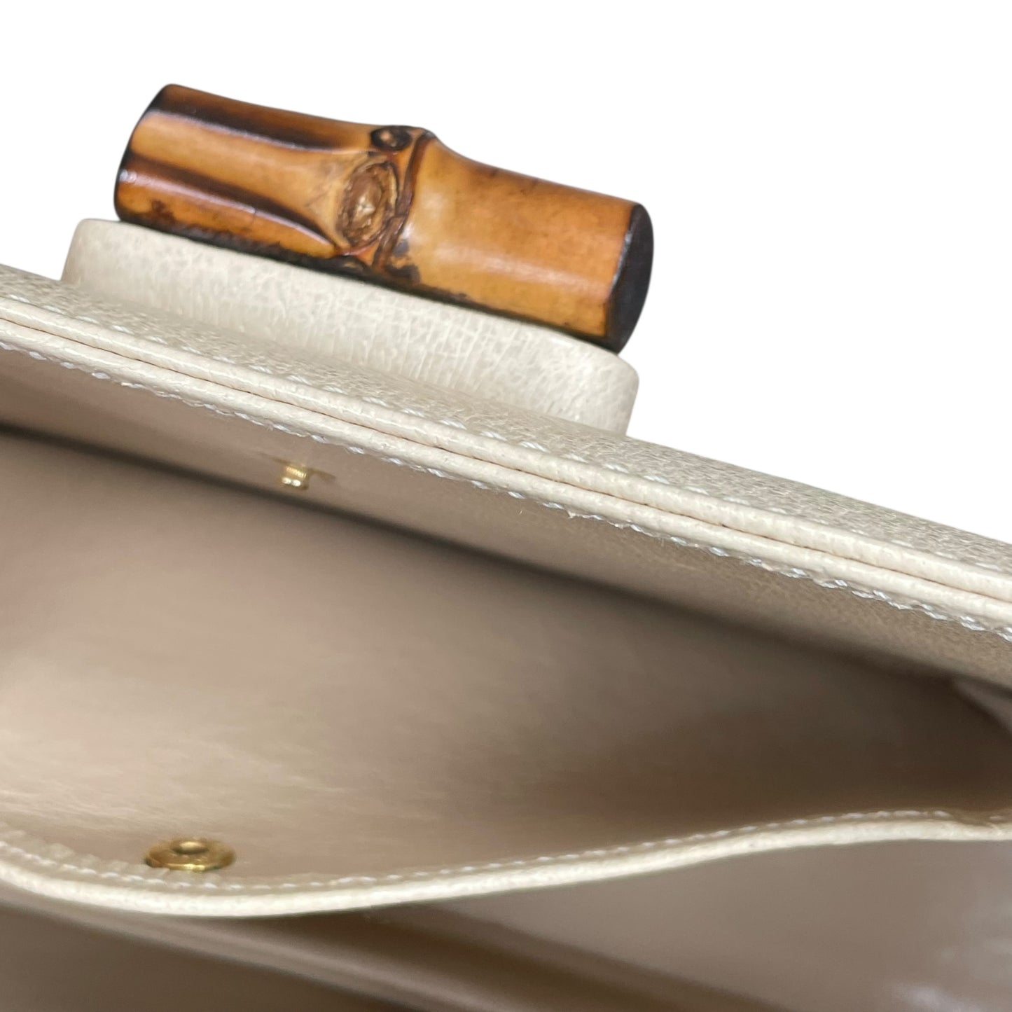 Gucci 1947 Bamboo Bone White Bamboo Turn-Lock Top Handle Flap Purse