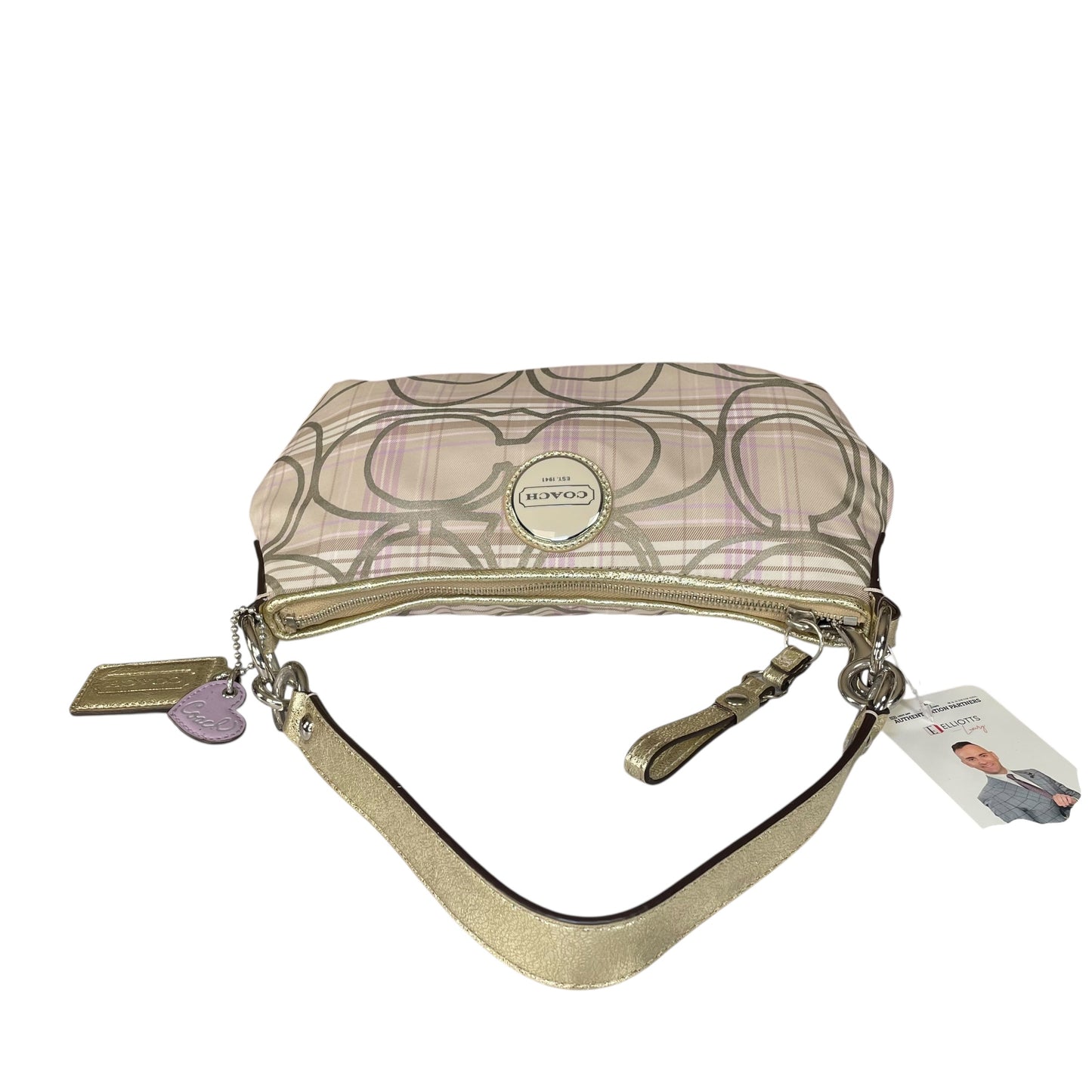 Coach Demi Tartan Plaid Nylon Bag Metallic Gray Gold Leather Shoulder Crossbody Y2K