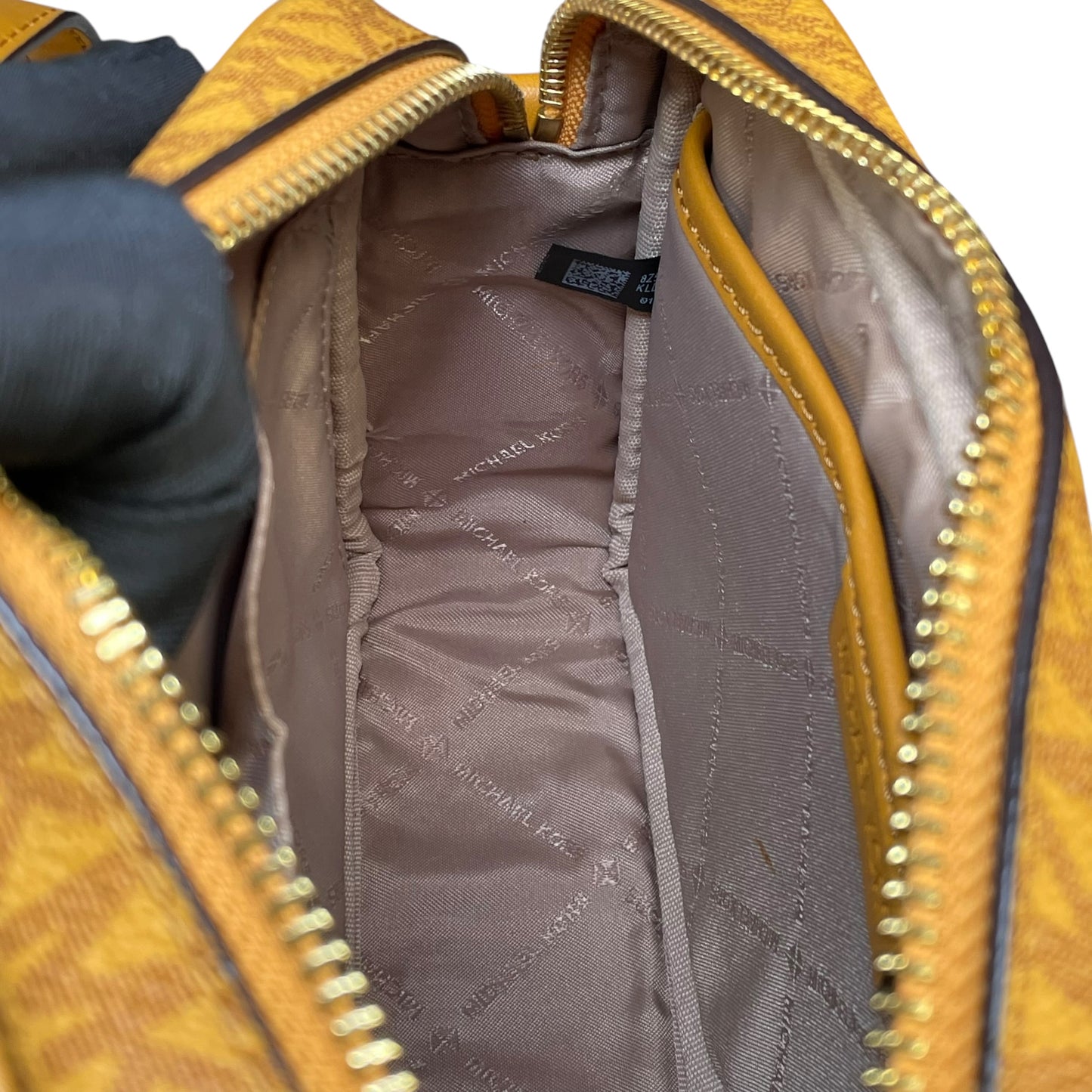 Micheal Kors Mustard GHW Jet Set Leather Canvas Crossbody